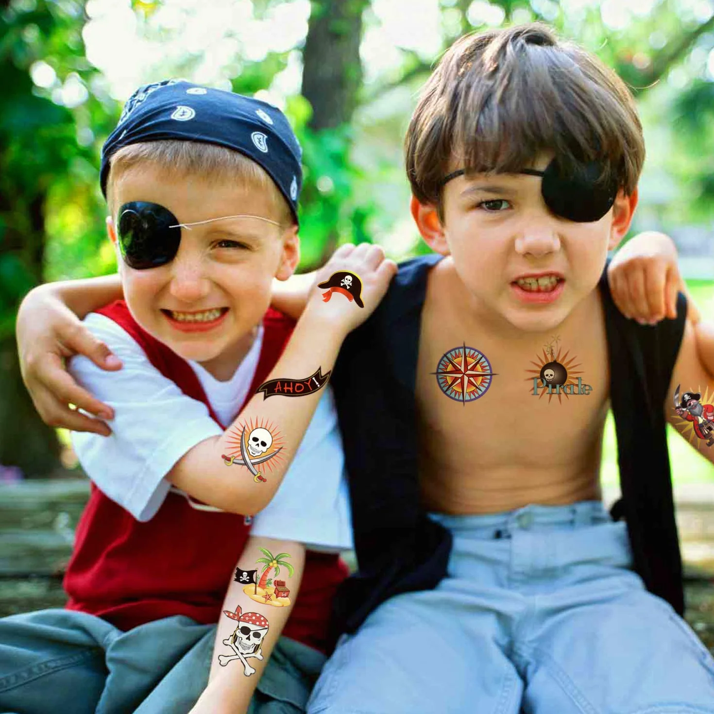 HOWAF Pirati Tatuaggi Temporanei per Bambini, 96Pcs Tatuaggio Temporaneo Falso Tatuaggi Tattoos Adesivi per Bambini Ragazze Ragazzi Regalo Pirati Festa di Compleanno Bomboniere Giocattolo