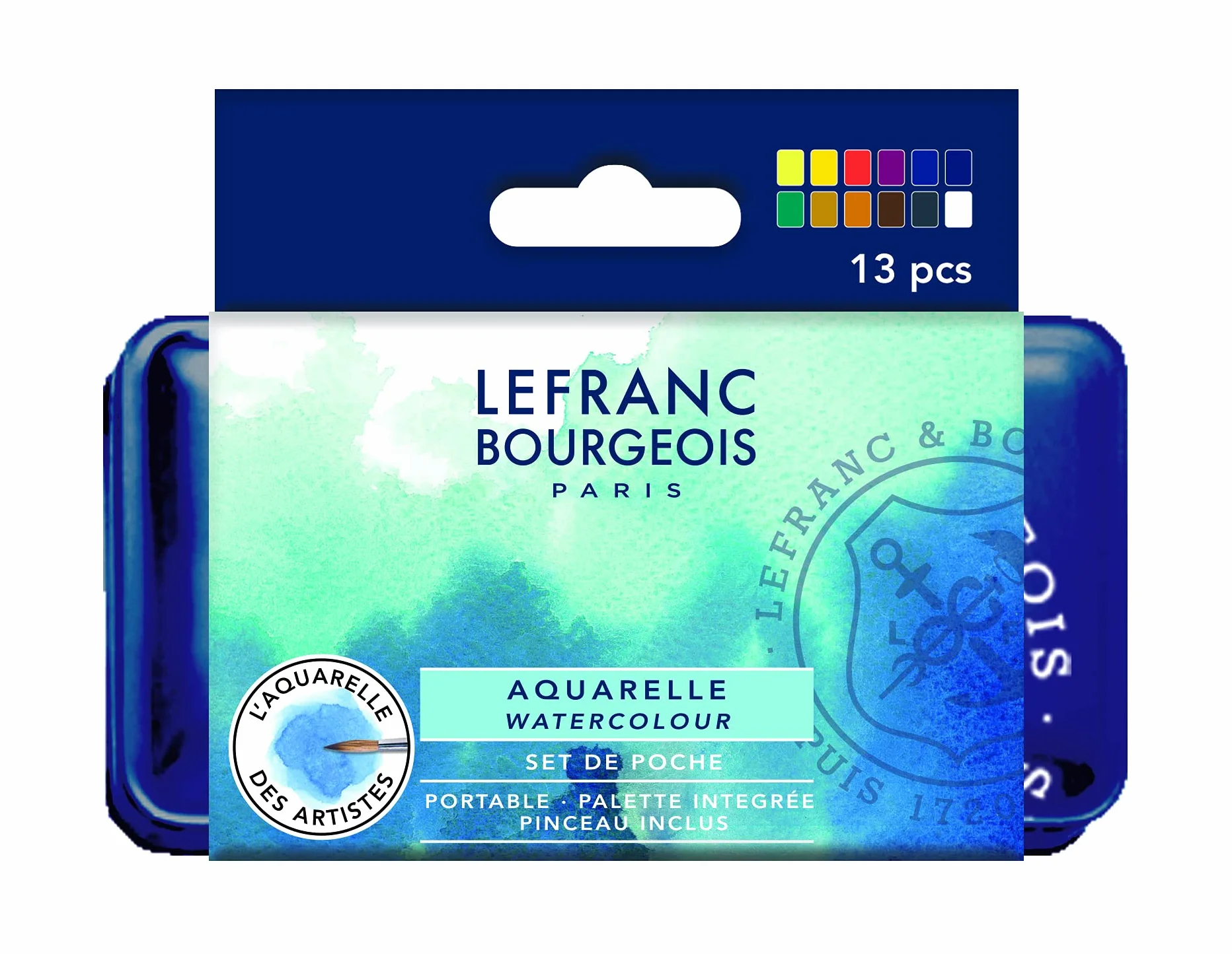 Lefranc & Bourgeois Acquarello Fine Set 12 Mezzi Godet, Pennello E Tavolozza, set di colori