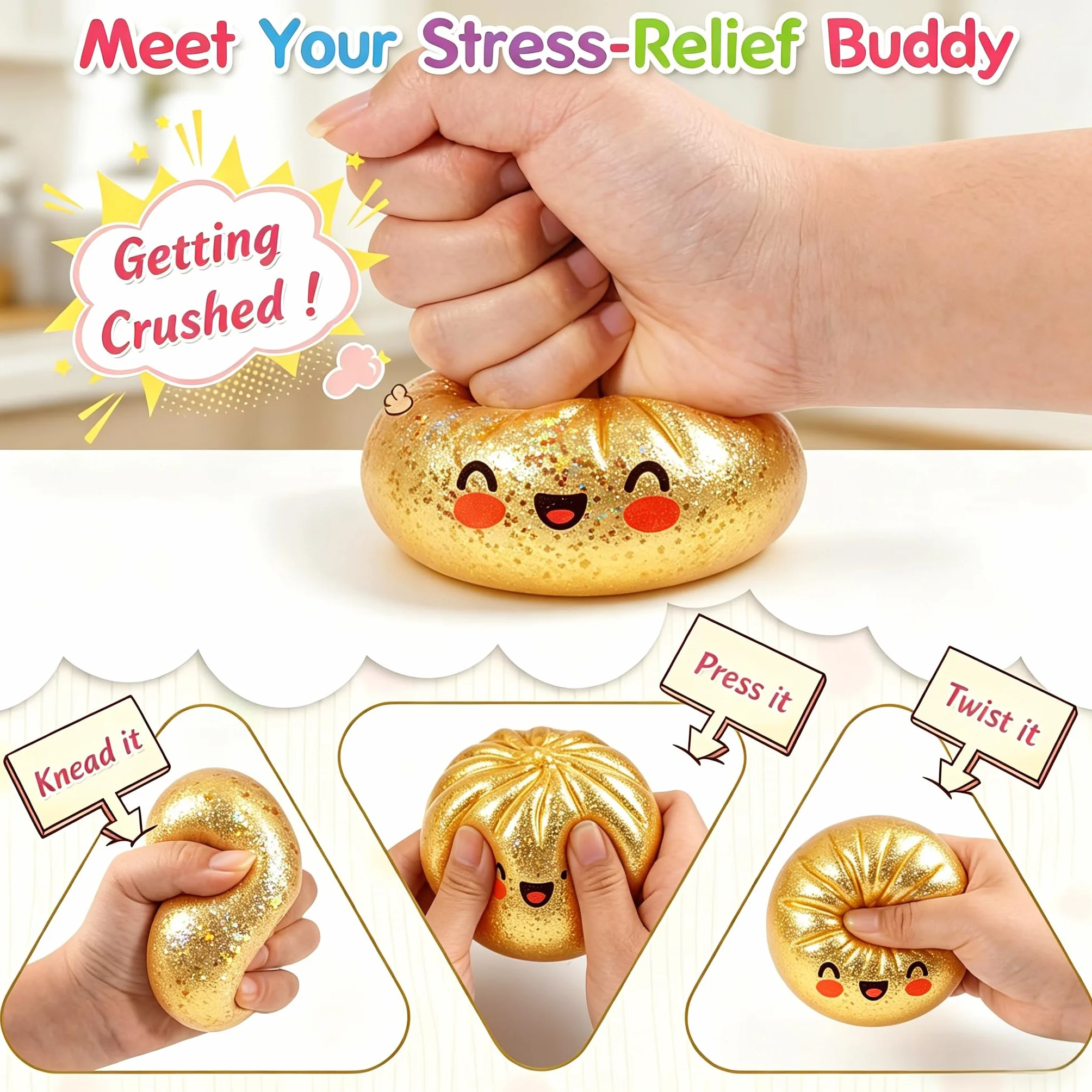 Giant Dumpling Squishy Mystery Bao Bun Antistress Giocattolo Dorato