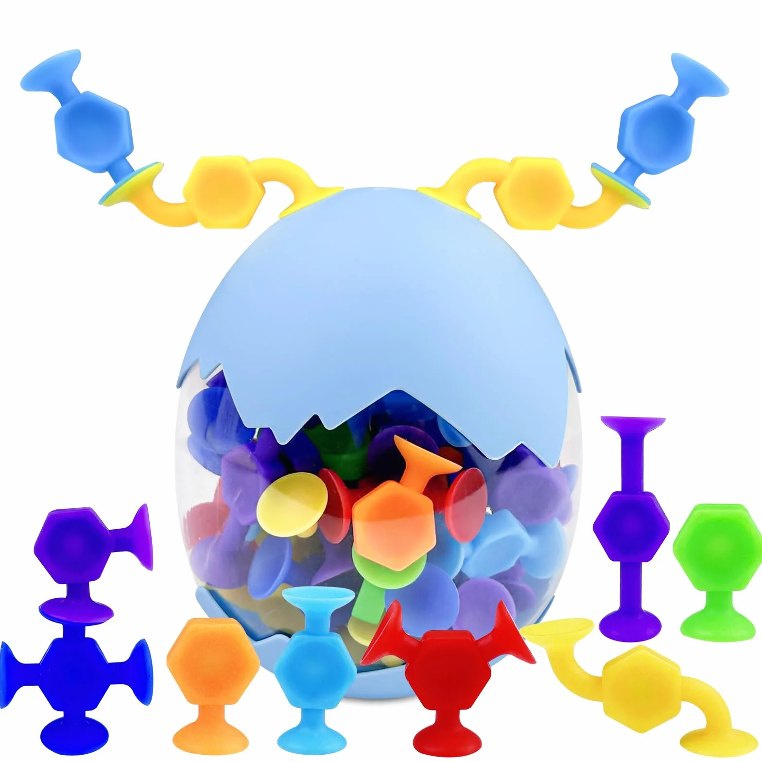 Chiluxendo Giochi Bagnetto Neonato(48Pcs), Baby Giocattoli Sensoriali Ventose Suction Cup Toys, Sucker Toy per Bambini 3 4 5 6 7 Anni, Educativi Bagno Gioco Giocattolo con Organizzatore