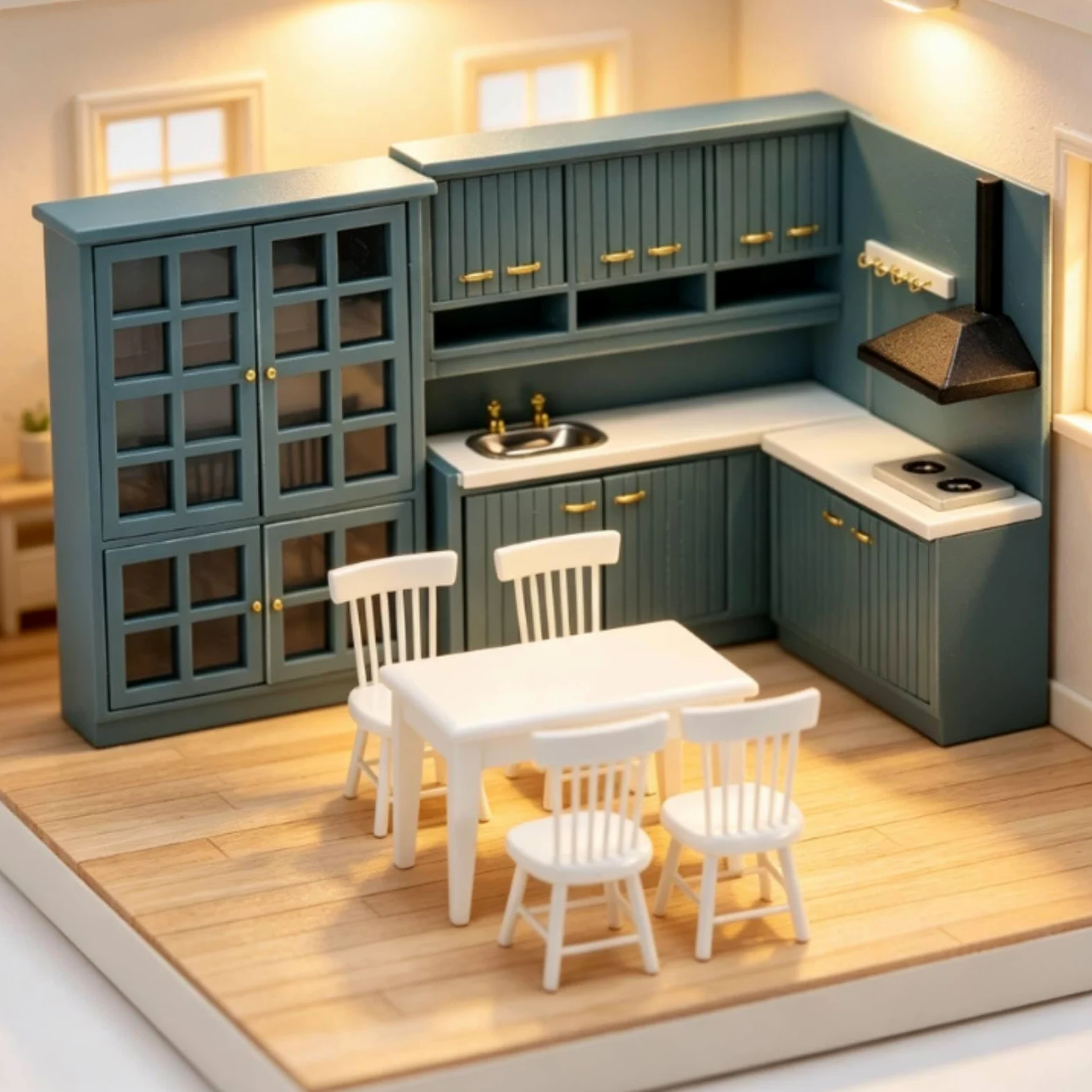 Mobili da Cucina in Miniatura Realistico Set di Mobili da Cucina Decorativo Set Pranzo in Miniatura per Collezionisti, Bambini, Casa delle Bambole, Bianco