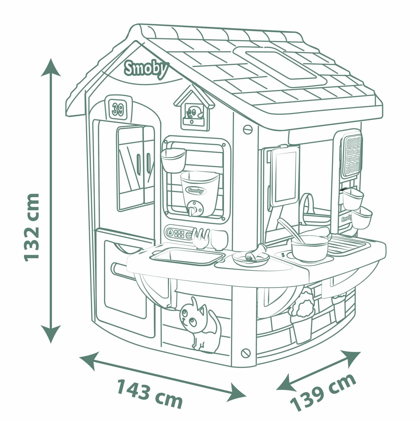 Smoby Life - Mud Cooking House - Cucina con pentole e teiere - Ampio piano di lavoro - 16 accessori inclusi - Materiale riciclato - Dai 2 anni in su - Prodotto in Francia