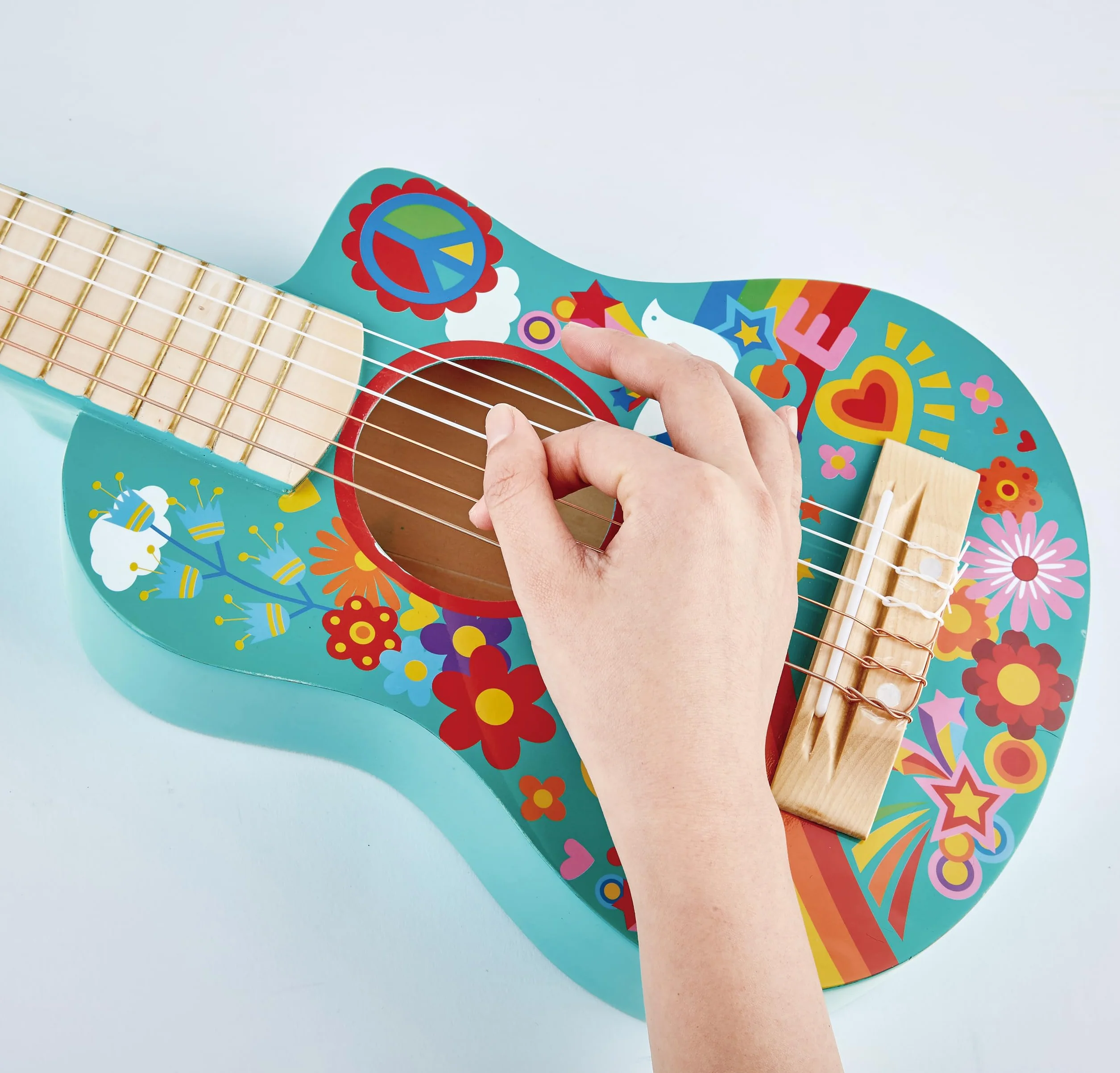 Hape Chitarra Figli dei Fiori Blu Strumento Giocattolo Legno Decorazioni Flower Power 3+ Anni