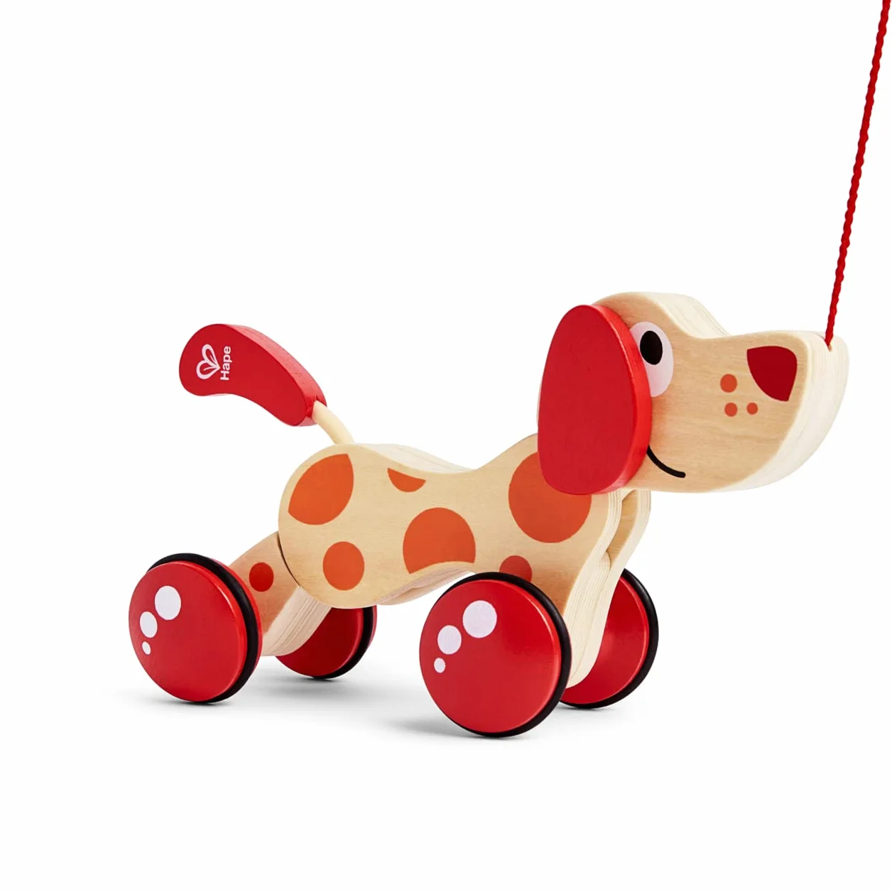 Hape Pepe Multipose Trainabile, Cagnolino in Legno da trainare, con rotelle e Cordino, Scodinzola e Si siede