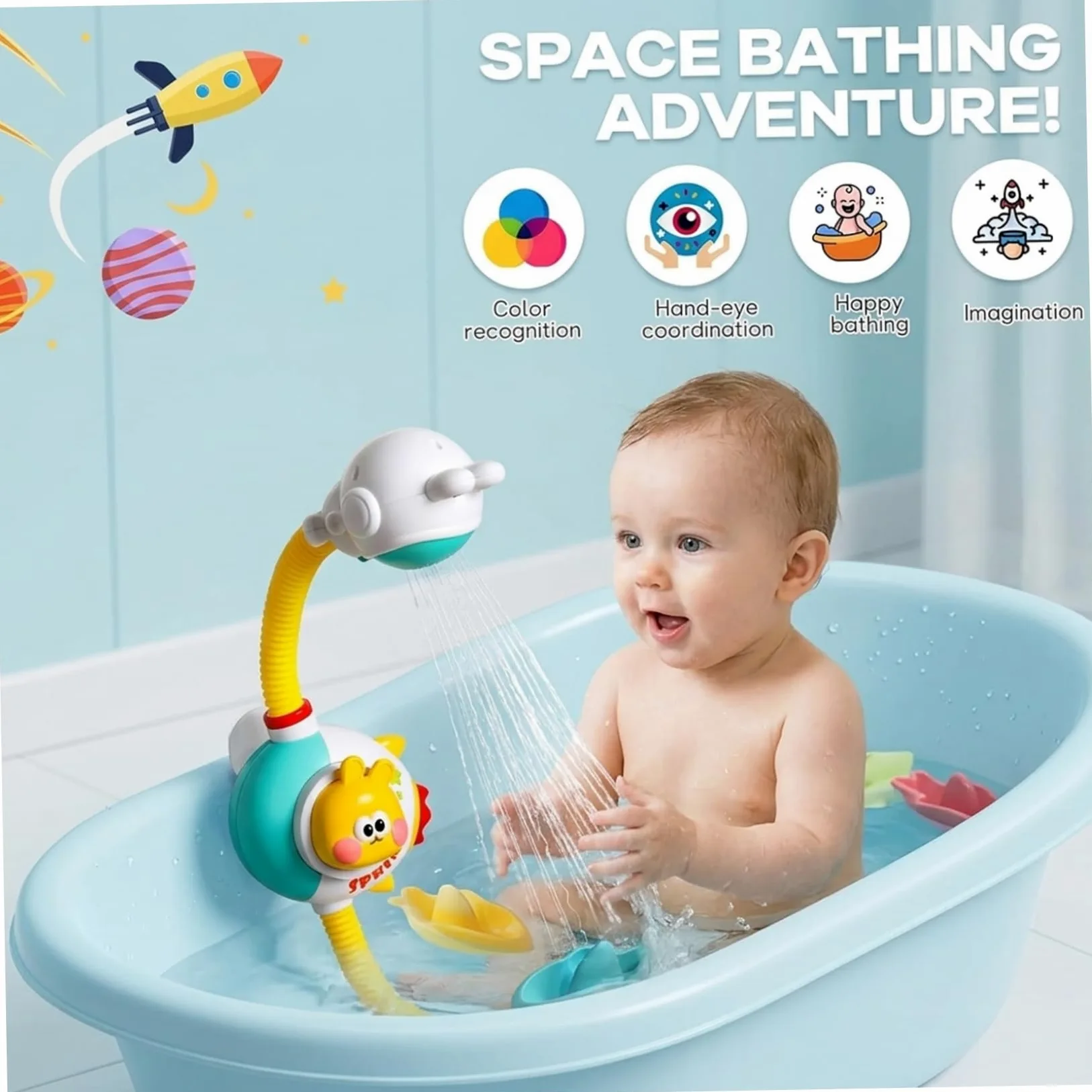 Giocattoli da bagno per bambini da 1 a 3 anni, soffione doccia a forma di coniglio con batteria ricaricabile, giocattoli da bagno per bambini da 3 5 anni, modalità manuale e ricaricabile, sciacquat