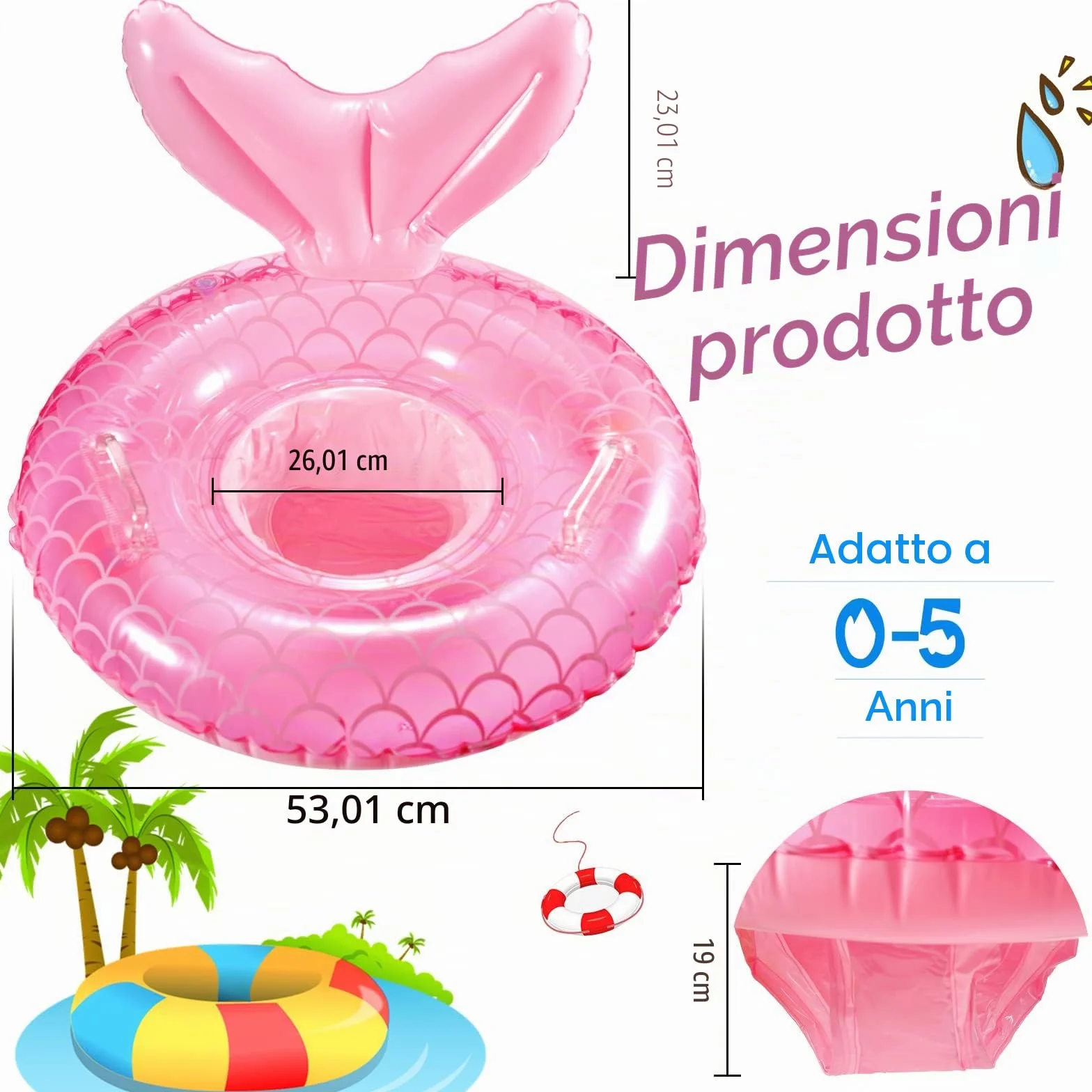 Vibbang Anello di Nuoto per Bebè, Anello da Nuoto Gonfiabile per Bambini, Anello da Spiaggia per Bambini, Salvagente con Mutandina Aiuta i Bambini 6-36 Mesi, Piscina Estiva All'aperto