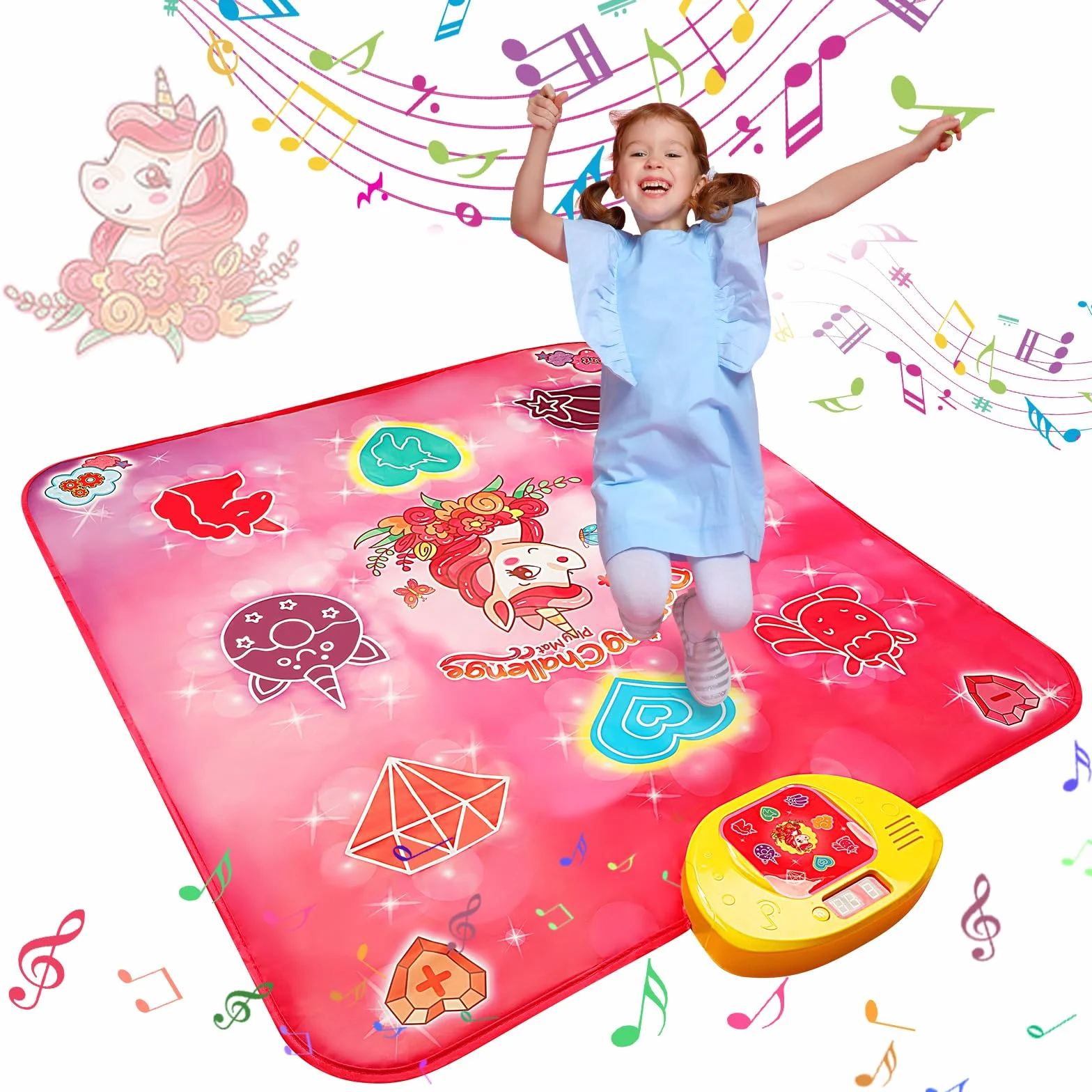 VATOS Tappetino da ballo musicale per bambini con 5 modalità, 3 livelli, LED, giocattolo 3-8 anni