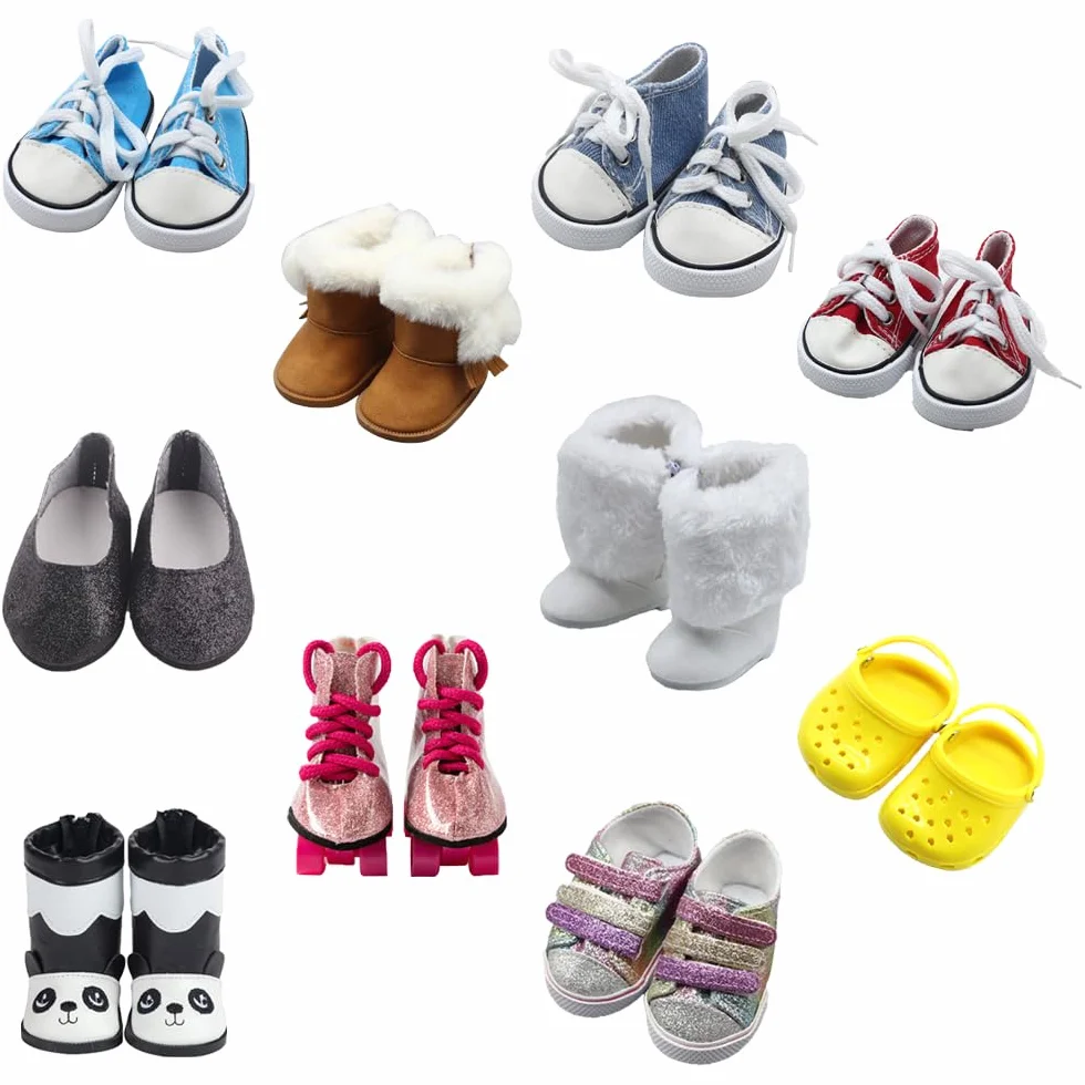 10 paia di scarpe per bambole da 18 pollici, BOSOIRSOU 7cm Stivali Scarpe da ballo Sandali Scarpe casual Scarpe di tela Adatte per 45cm American Girl Doll Accessori