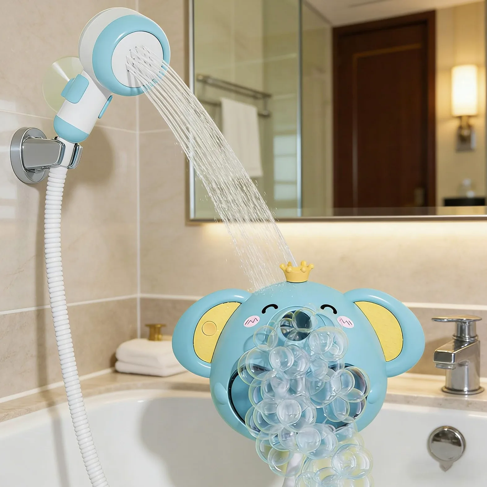 La creazione giocose con Un Elefante Giocattolo per la Vasca da Bagno incoraggia abitudini Lavaggio Positive nei Bambini Piccoli