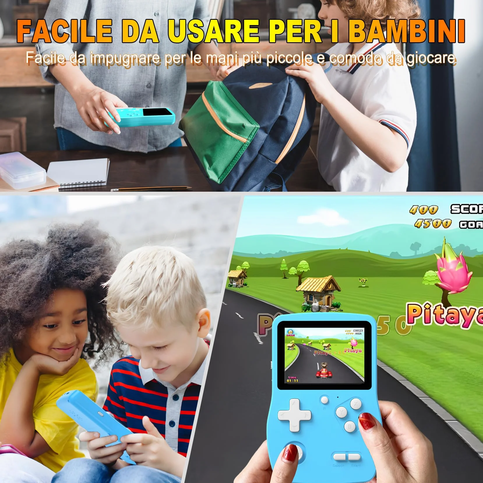 32 Bit Console Giochi Portatile per Bambini con 139 Videogiochi, Giocatore di Giochi con Schermo IPS da 3,0" e Batteria Ricaricabile, Mini Giochi da Viaggio Regali per Ragazzi Ragazze (Blu)