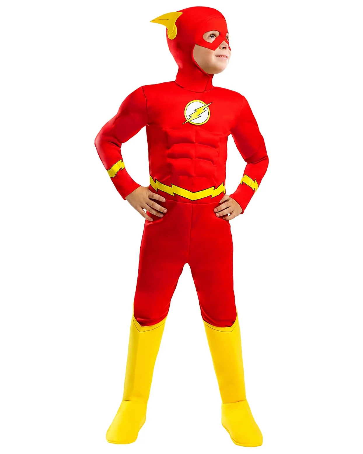 Funidelia Costume Ufficiale di Flash Deluxe per bambino, Include tuta, guanti, cappuccio con ali e copristivali, Supereroi, DC Comics - Tenuta per bambini per Carnevale e Halloween - Taglia 5-6 anni
