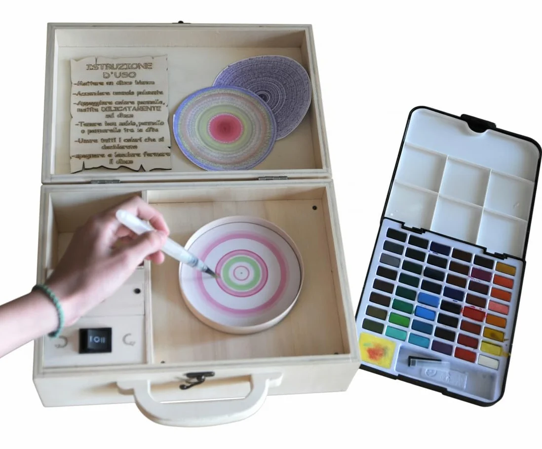 Generico Giracolore Gioco Educativo in Legno per Bambini 6+ Anni, Disco Rotante Elettrico Montessori USB e Batteria, Dischi da Colorare Personalizzabili, Gioco Sensoriale Creativo