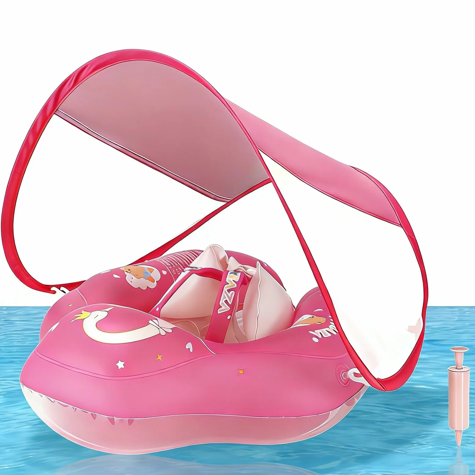 WYRIAZA Salvagente Bambini 1-3 anni, Salvagente Neonato con Parasole, Ciambella Neonato Mare, Baby Pool Float 3-36 mesi con Sedile, Doppio Airbag