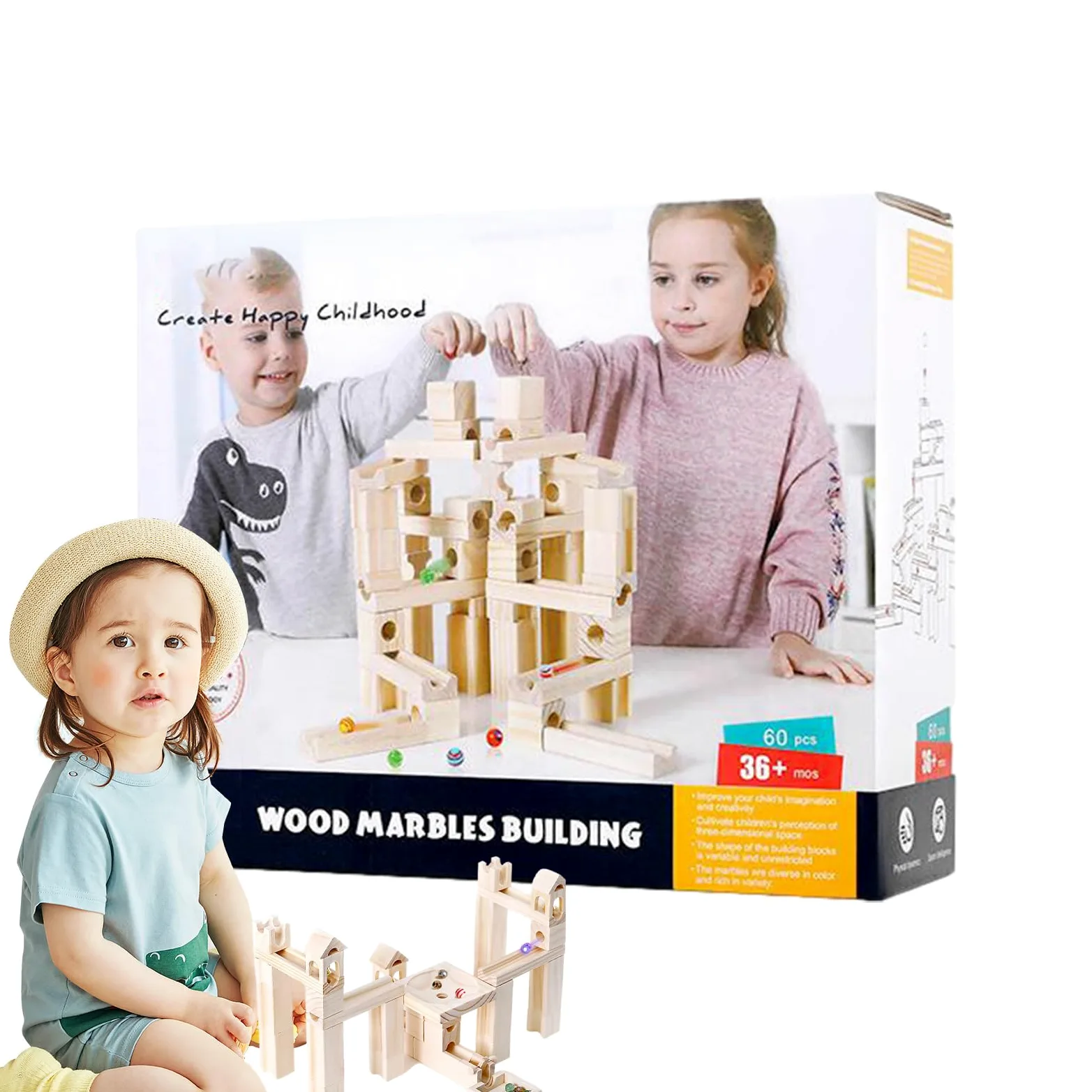Pista Per Biglie In Legno Di Costruzioni Per STEM | da Costruzione in Legno con 60 Biglie Per Bambini Ragazzi Apprendimento STEM E Natale