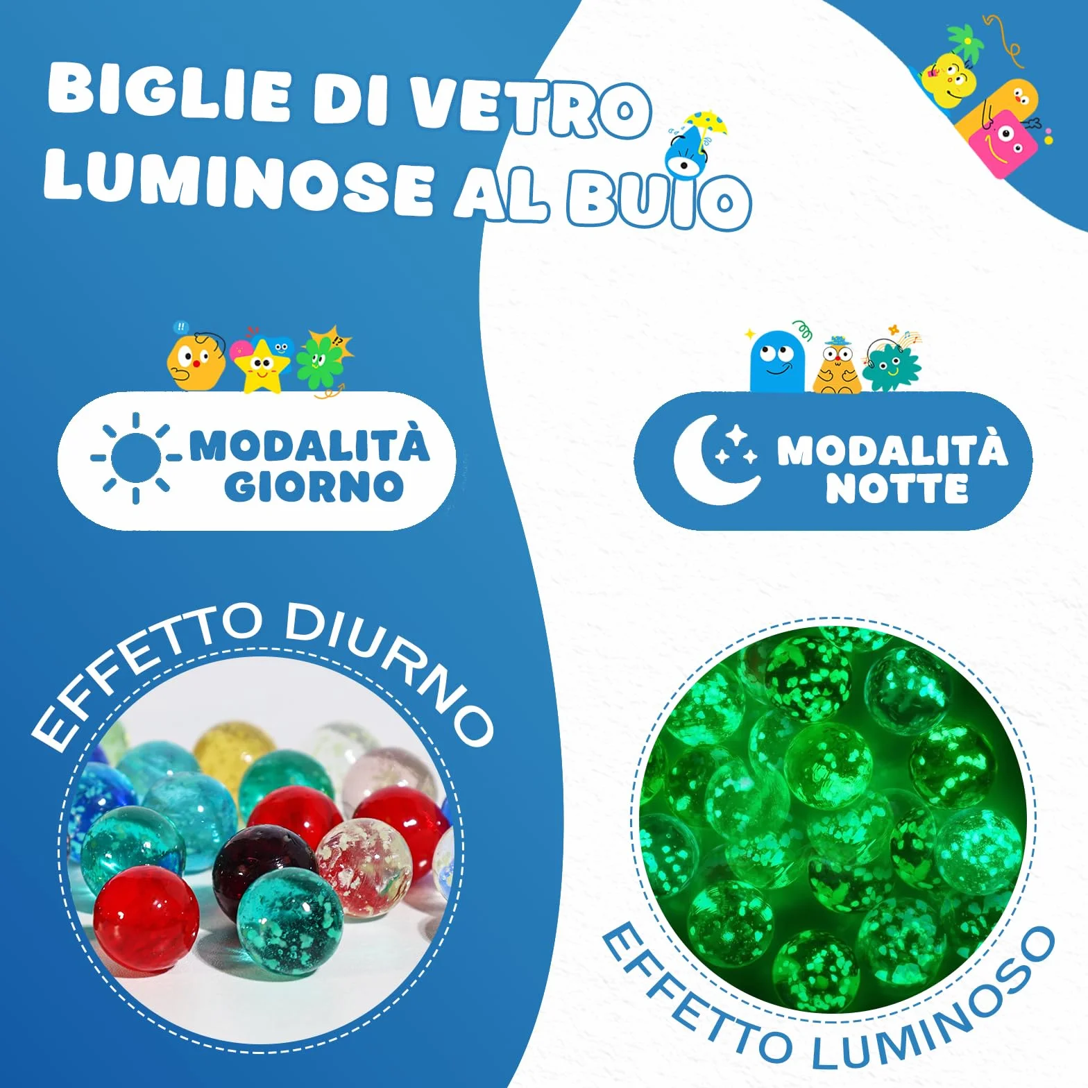 Biglie di Vetro 16mm Bagliore Nel Buio 30 Pezzi per Bambini Giocattoli Tradizionali