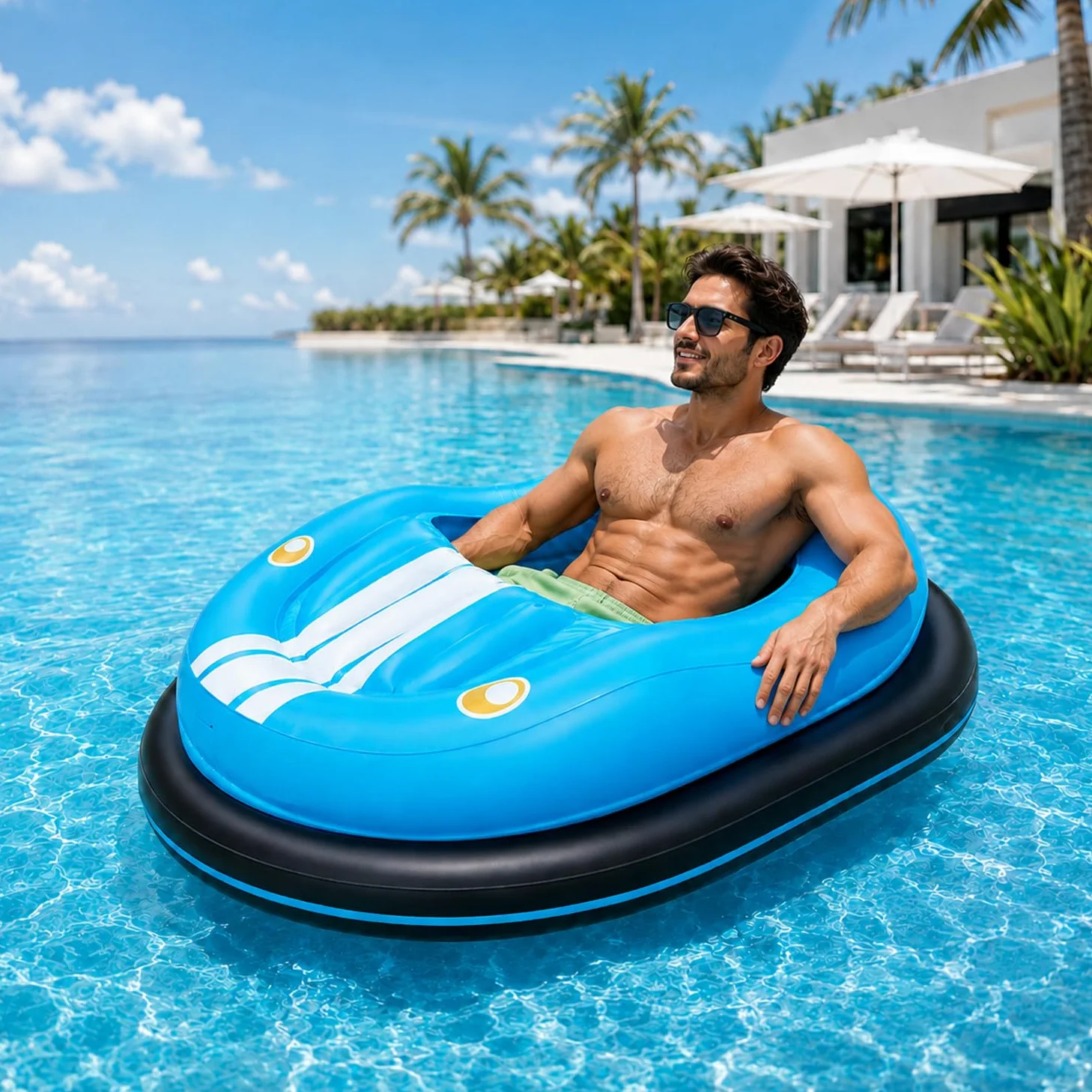 Gonfiabile Con Motore, Materassino a Motore, Gonfiabile Motorizzato | Capacità Di Carico 120 Kg, Struttura a Doppio Strato, Con Propulsore Omnidirezionale a 360°, Per Giochi Acquatici E Relax
