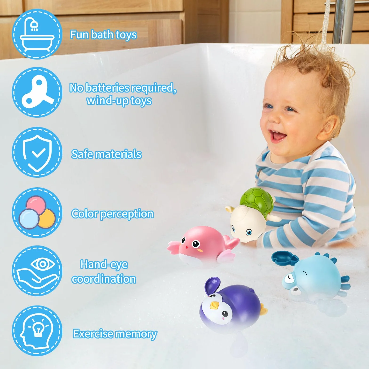 4 Pezzi Giochi Bagnetto Neonato, Animali Giocattolo per Bambino, Bagno per Bambini Giocattoli, Adatto da 1 a 4 Anni, Bambini Giochi da Bagnetto, Giochi da Bagno Galleggianti
