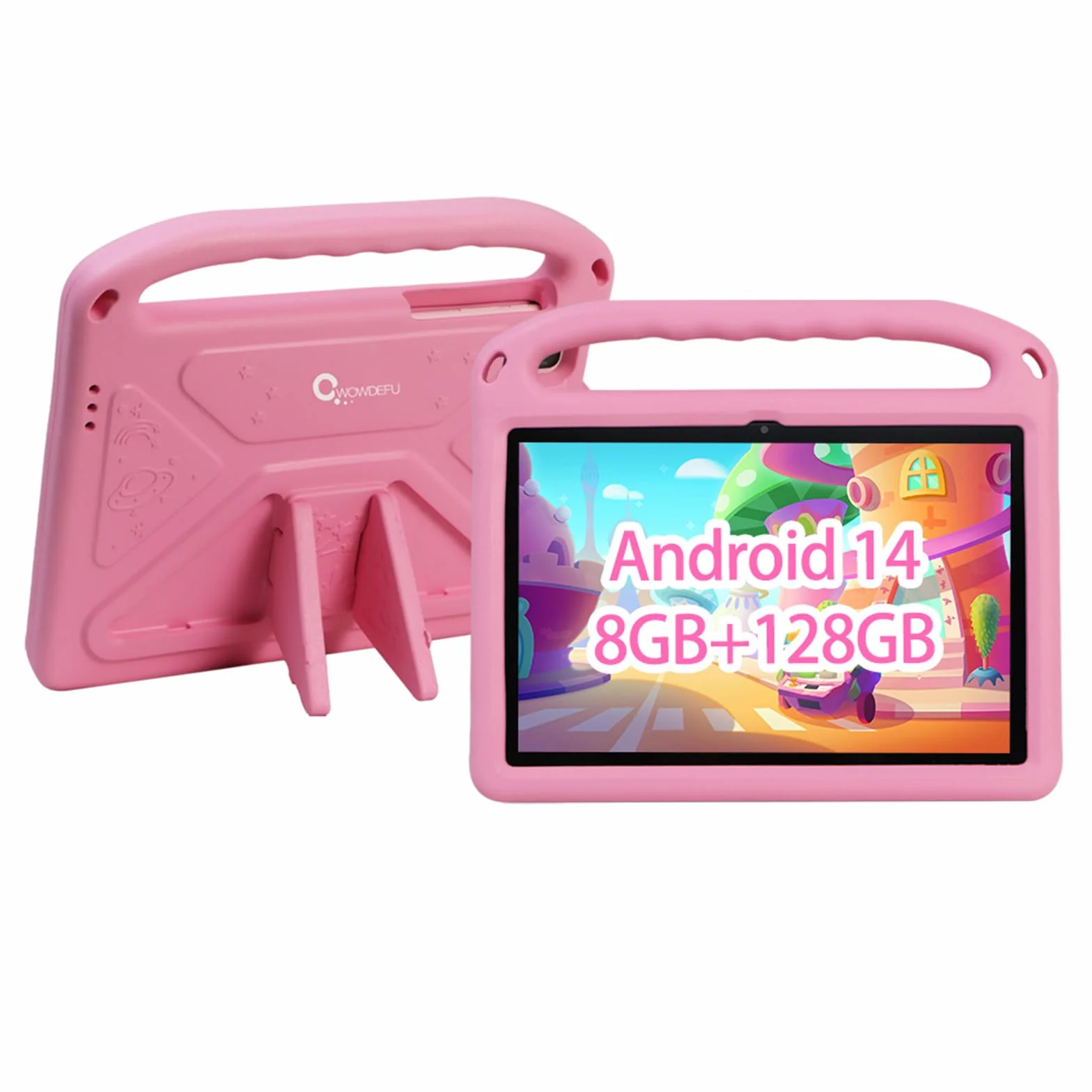 Android 14 Tablet per Bambini da 10 Pollici - 8GB+128GB (Fino a 1TB), WiFi 6, GMS, Controllo Parentale Family Link, Custodia EVA Antiurto (Rosa)
