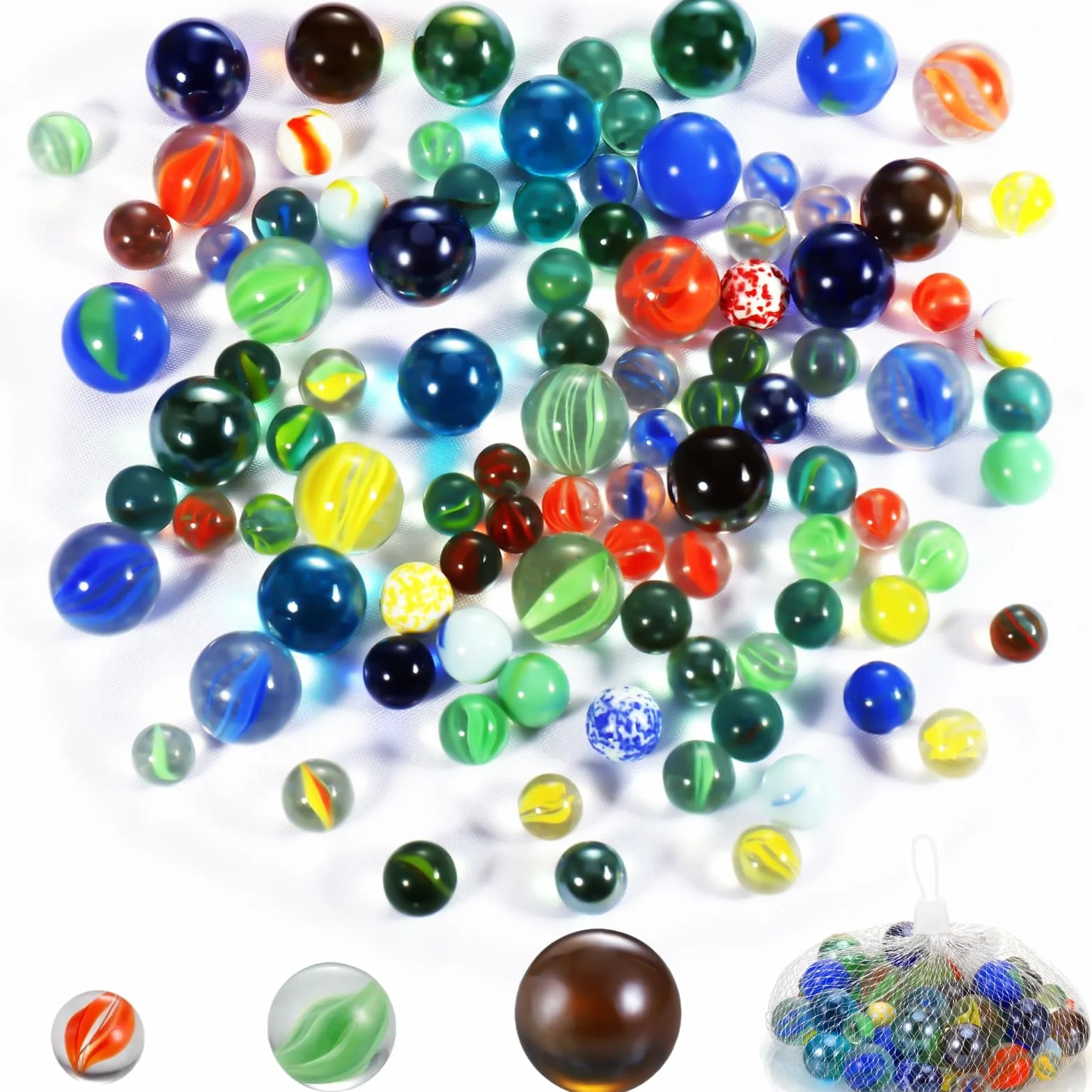 Biglie di Vetro 100 Pezzi Colorate 14/16/25 mm per Giochi di Marmo