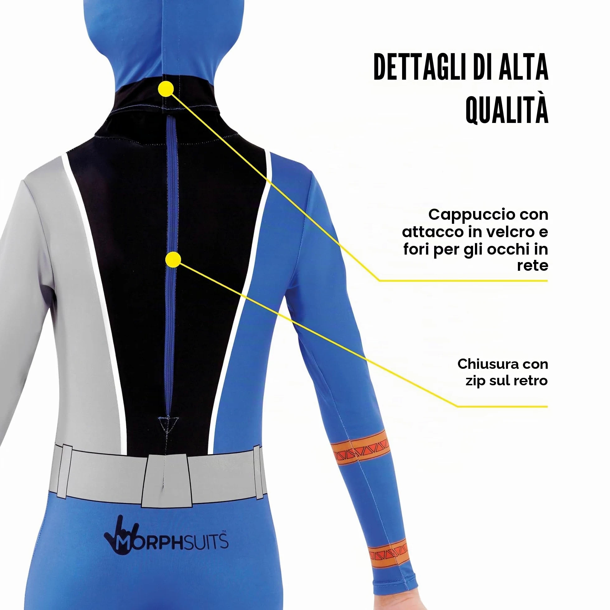 Morphsuits Costume Power Rangers Bambino, Tuta Halloween Bambino | Tuta Intera Blu Aderente, Design Blu Dino Fury, Chiusura con Zip, Perfetto per Halloween, Ideale per il Cosplay