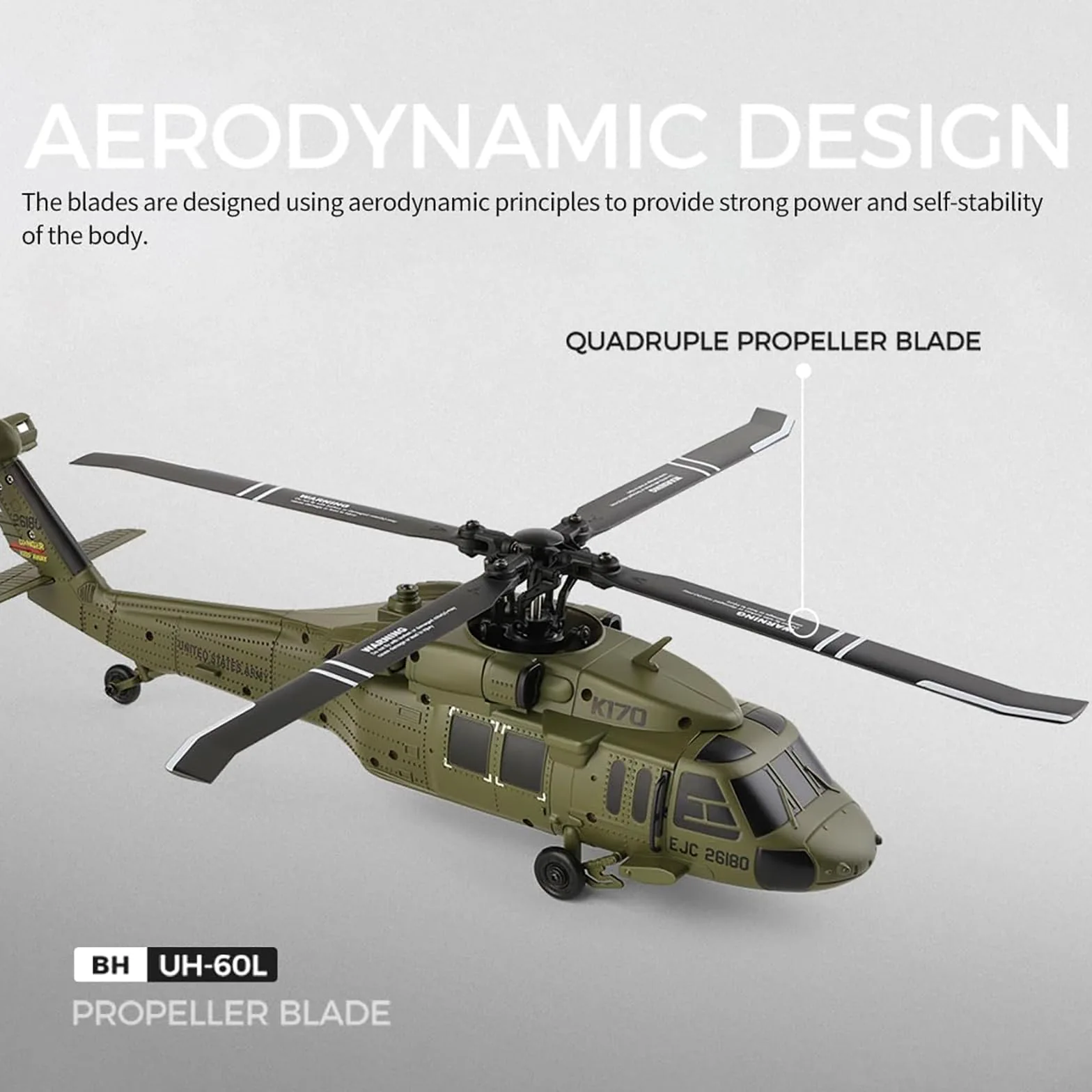 Generico Elicottero radiocomandato WL K170, 4 canali 2.4G Flybarless UH-60L RC Aereo Militare con Volo stazionario in Quota, Motore brushless per Adulti, Aereo RC giroscopico a 6 Assi