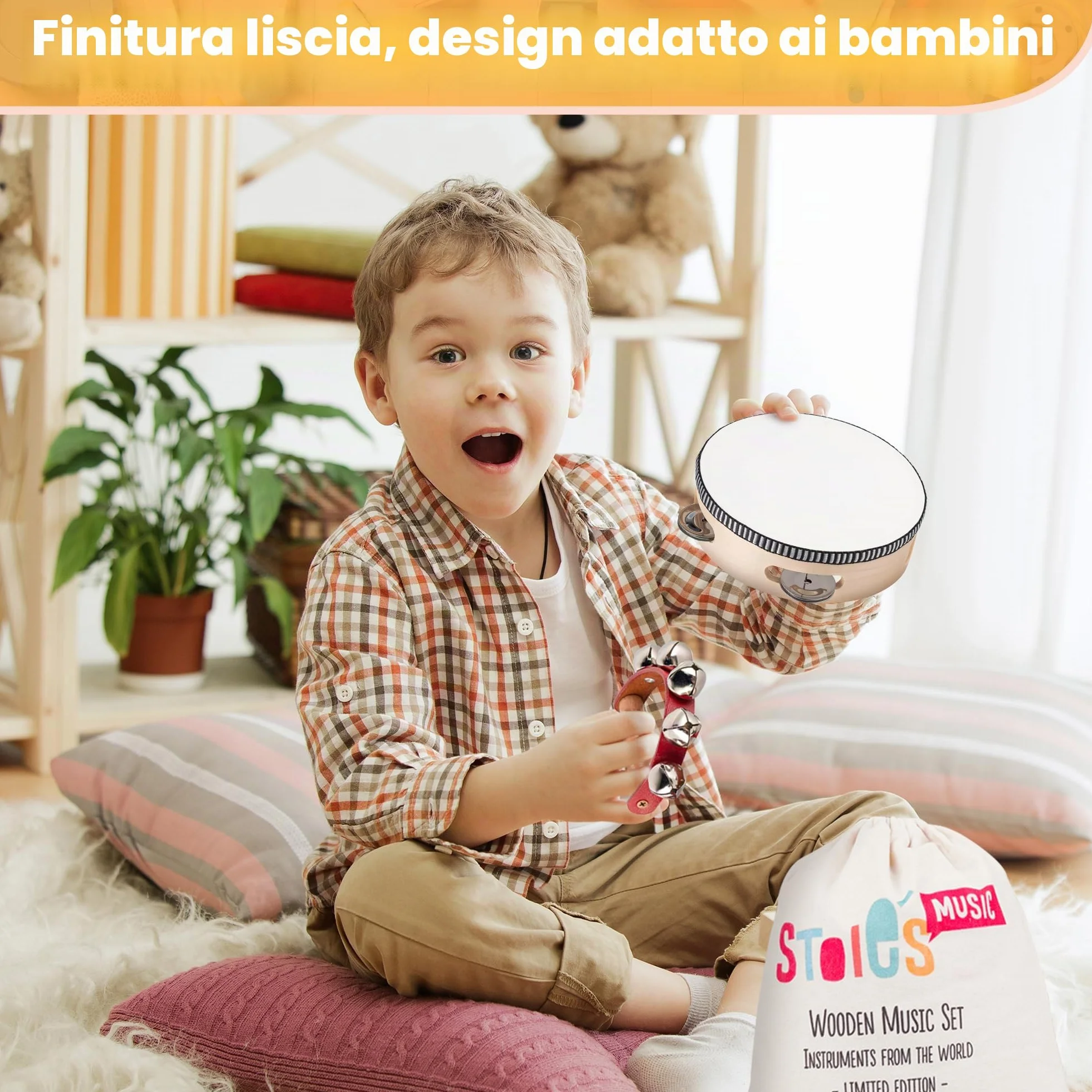 STOIE'S 15 PZ Strumenti Musicali Legno Bambini 3 4 5 6 Anni Percussioni Montessori Set Strumenti Musicali Bambini Tamburello Bambini Giocattoli Musicali Giochi