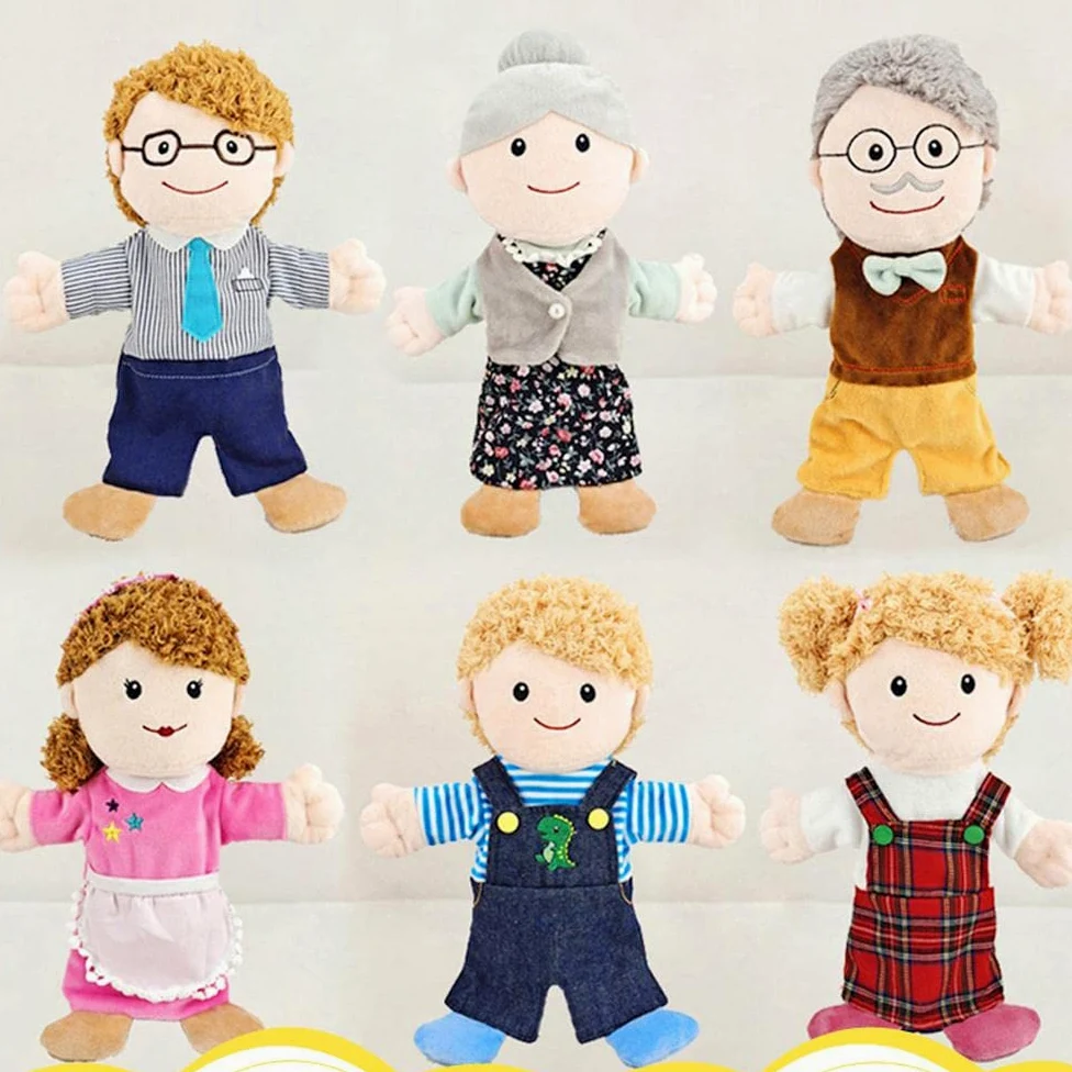 BBABBT - Set di 6 burattini a mano, 11,8 pollici, in morbido peluche, per i membri della famiglia, per raccontare storie (nonno + nonno + papà + mamma