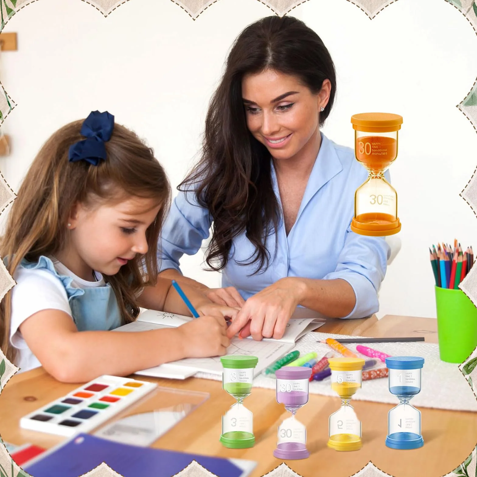 6 Pezzi Clessidra Bambini, Colorate Clessidre Set per Bambinis 1/5/10/15/20/30 Minuti, per Fetto come Timer Visivo Bambini, Educativo o come Clessidra Bomboniera