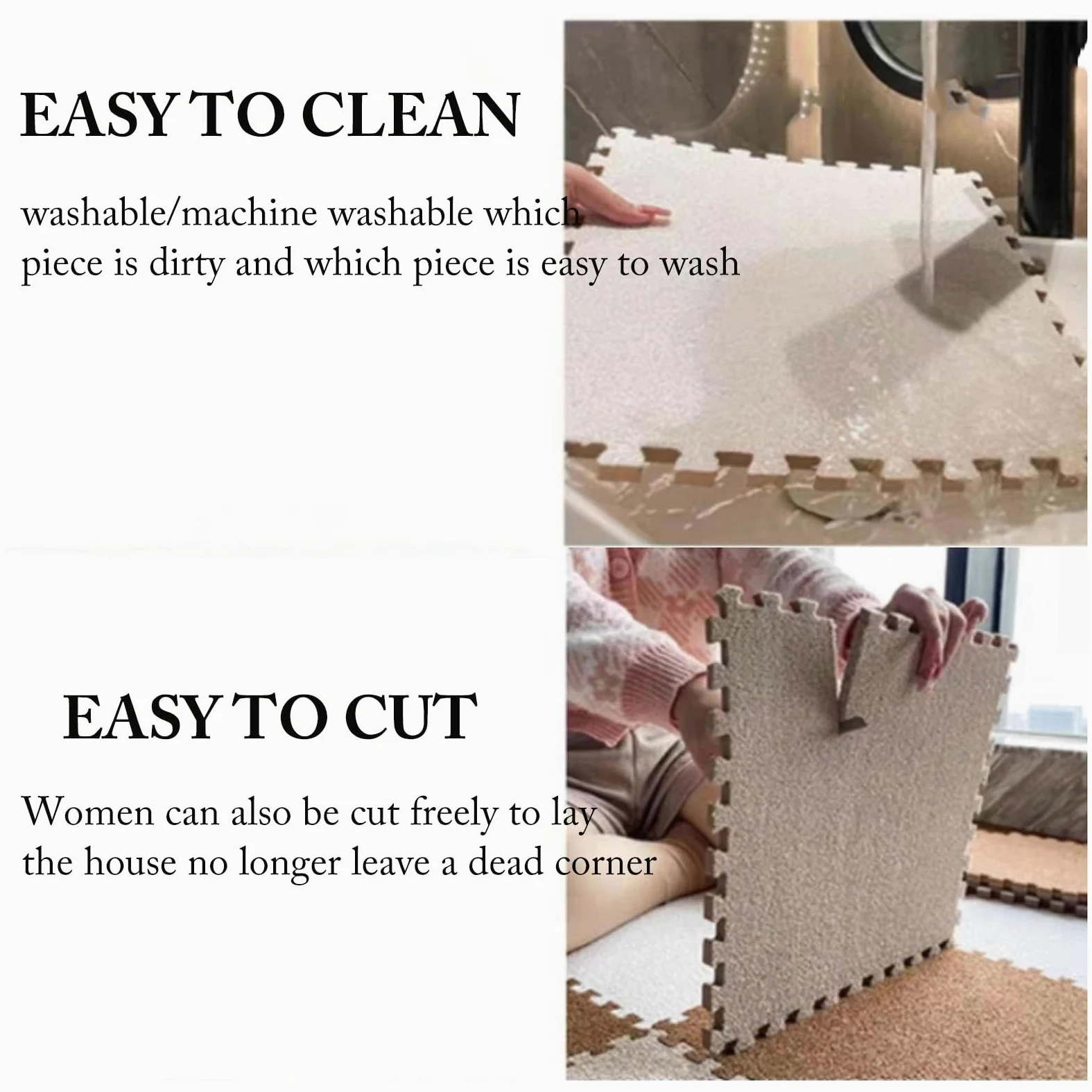 Tappeto a Incastro Splice, Tappeto Corto in Schiuma di Peluche, Puzzle, 100 Piastrelle in Schiuma ad Incastro, Tappetino Antiscivolo, tappeti Morbidi per la casa,Beige
