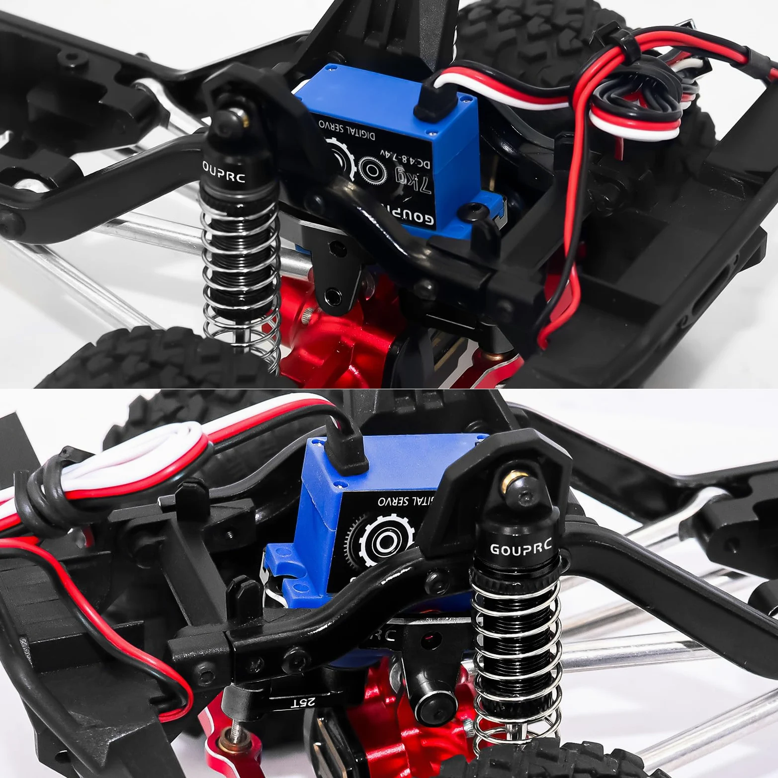GOUPRC RC Micro Servo digitale in metallo con staffa di montaggio servo e braccio e collegamento dello sterzo, set per 1/18 TRX4M Servo RC Car Upgrade Parts (nero e collegamento dello sterzo)