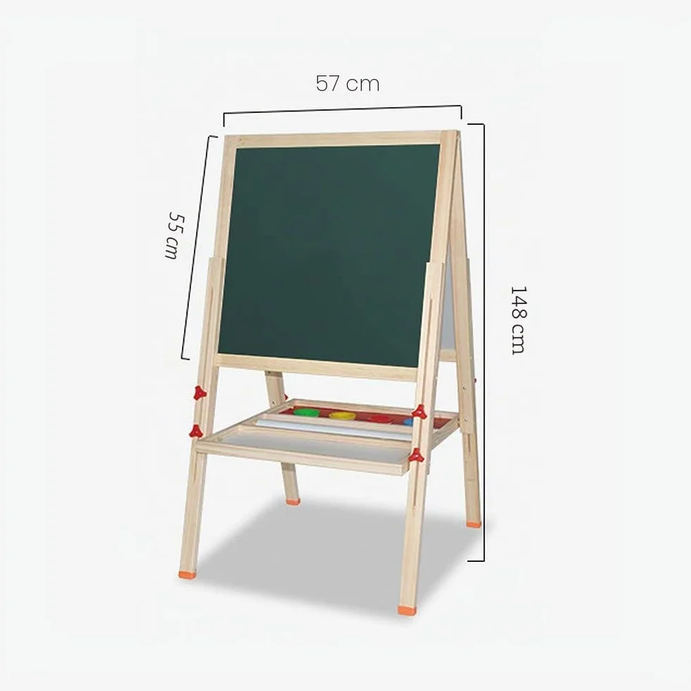 Lavagna per bambini a doppio lato 3 in 1 set 30 accessori legno magnetico bianco nero cavalletto 3-12 anni