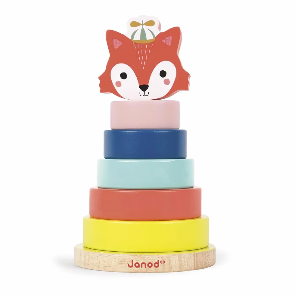 Janod, Volpe impilabile, Baby Forest, Gioco Impilabile, in Legno, Giocattolo Formativo, Sviluppo della Motricità Fine, Prima Infanzia, Multicolore, da 1 Anno in su, J08014