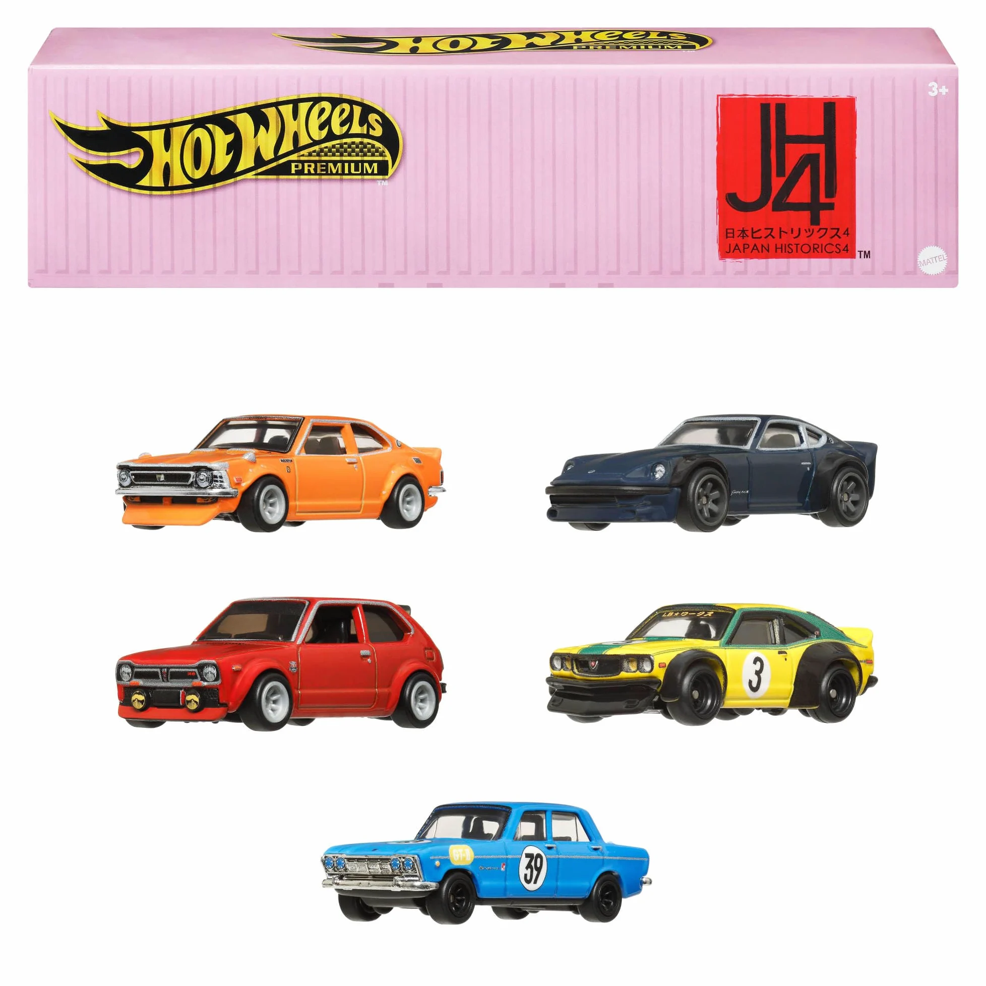 Hot Wheels Premium Car Culture, Storia del Giappone, set da 5 macchinine die-cast impilabili da collezione con telaio Metal e pneumatici RealRiders, giocattolo per bambini, 3+ anni, HRW84