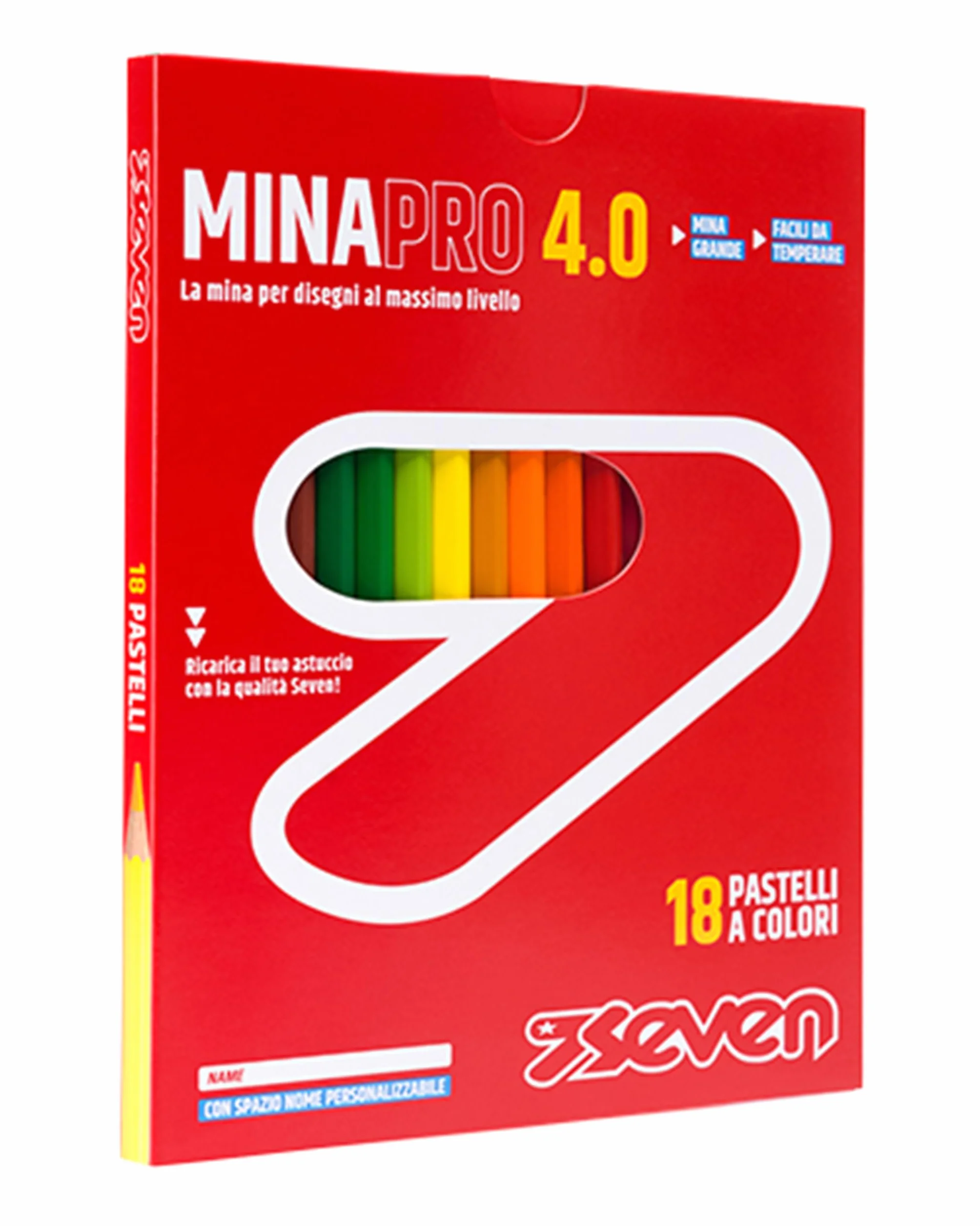 Seven Set Matite Colorate - Scatola da 18 pz - Confezione Pastelli Scuola, Ufficio - MINA 4.0 - Spazio Etichetta Nome
