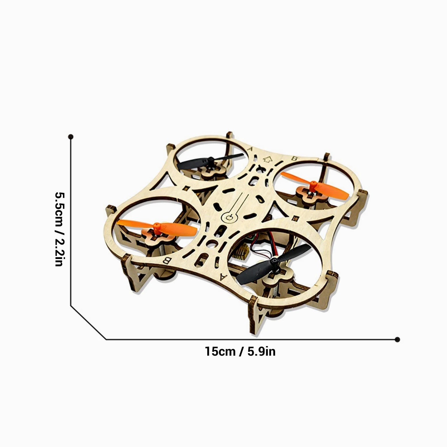 Kit Drone in Legno, Quadricottero Telecomandato Fai-da-te con Telaio Protettivo Completo e una Chiave di Decollo, per Principianti