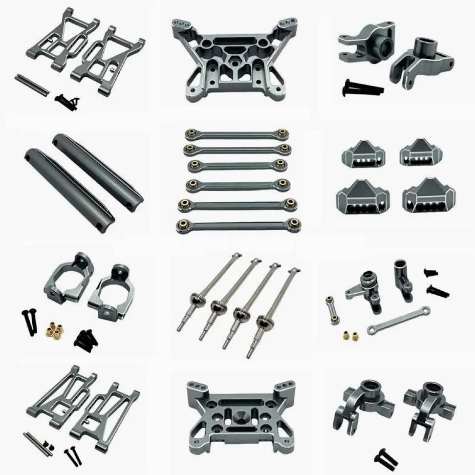 COMODO Metal Swing Arm Steering Cup Hub Carrier Link Rod Shock Tower Drive Shaft Set per 1/10 10208 V1 V2 RC Car Upgrade Parts(Gray)