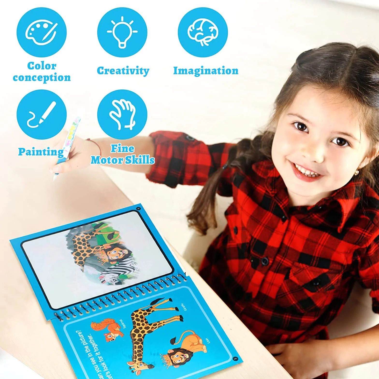 Libri per pittura ad acqua per bambini, 6 pezzi, libro magico da colorare ad acqua, riutilizzabili, con 6 penne magiche, giocattoli da viaggio per bambini in aereo