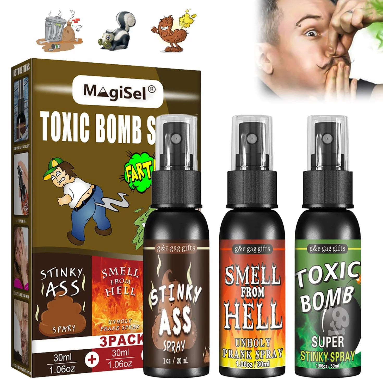 Scoreggia Liquido,Spray Puzzolente Liquido,Liquido Farta Spray,Farta Puzzolente Spray,Liquido Scoreggia Odore,Spray Scoreggia Liquido, Roba di Cacca Scherzosa Non Tossica, Bomba, 3PCS