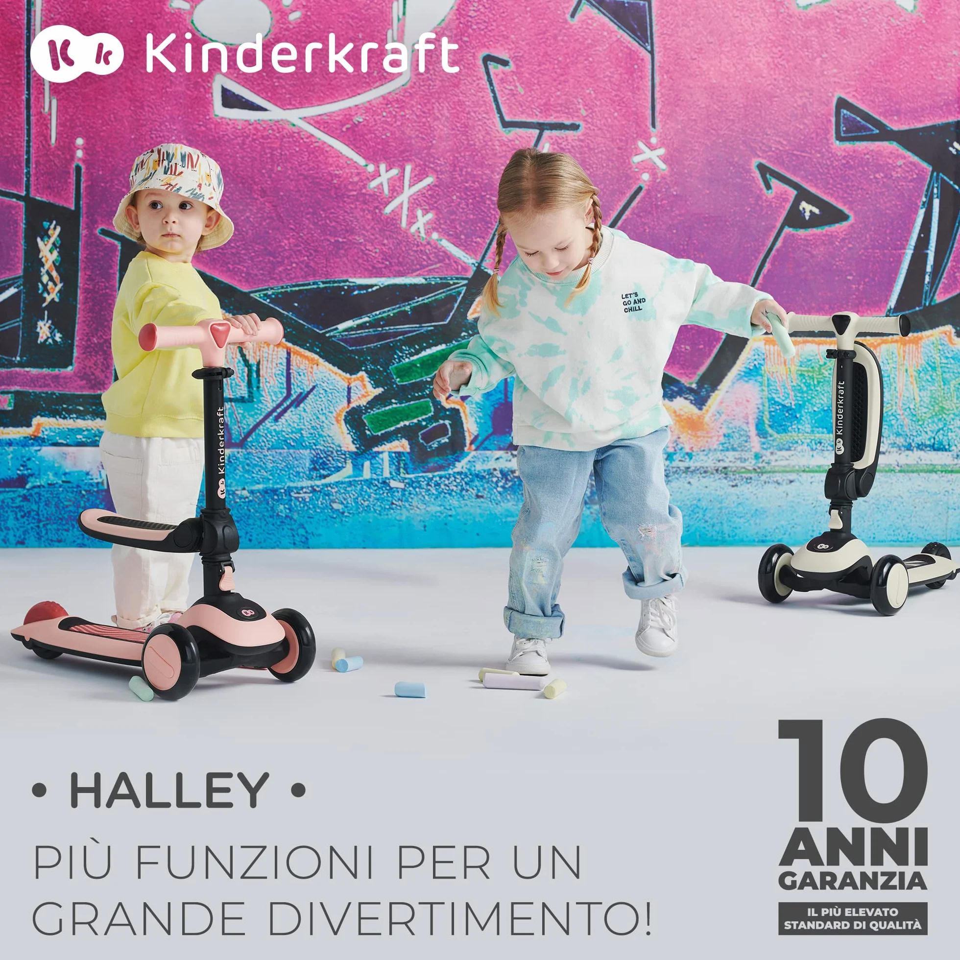 Kinderkraft HALLEY 2 in 1 Bicicletta Senza Pedali e Monopattino con Ruote LED, Rosa