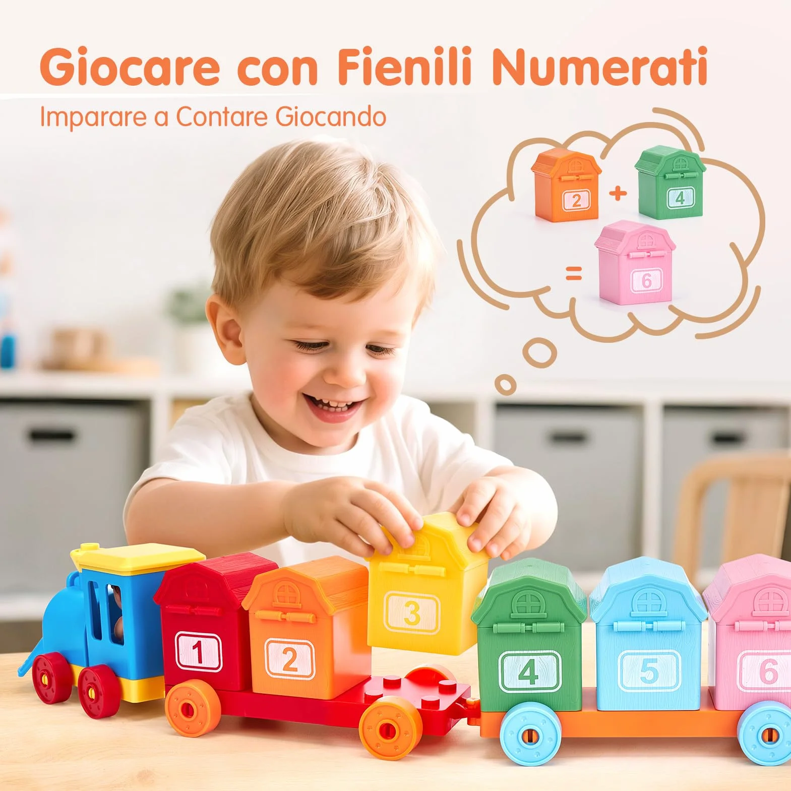 hahaland Giochi Montessori 1 Anno, Set Treno Giocattolo Educativo con Conteggio, Abbinamento e Ordinamento per Bambino 1 2 3 Anni