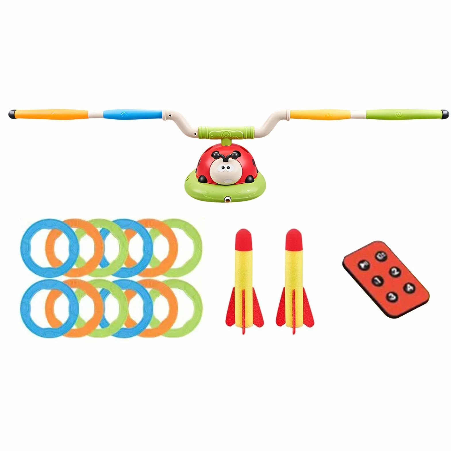 Musical Jump Toys - 3-in-1 Ladybug Jumping Toy With Remote Control | Kids Rocket Launcher Outdoor Game | Ladybug Exercise Jump Toss Toy For Garden Games, Boys And Girls Aged 1-6