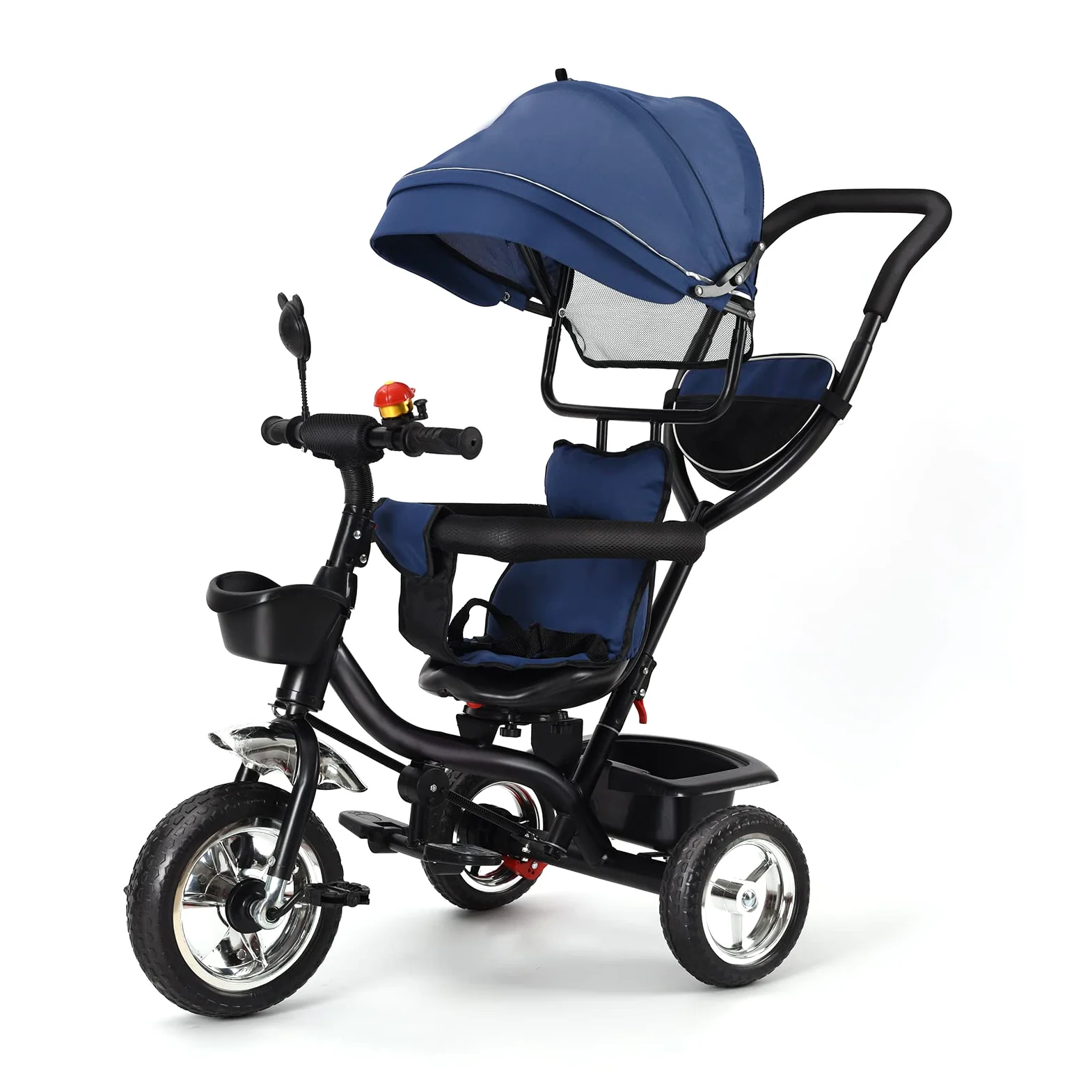 Kedia - Triciclo per bambini - 4 in 1, bicicletta per bambini con maniglia, passeggino con tettuccio apribile, sedile posteriore montabile (blu)