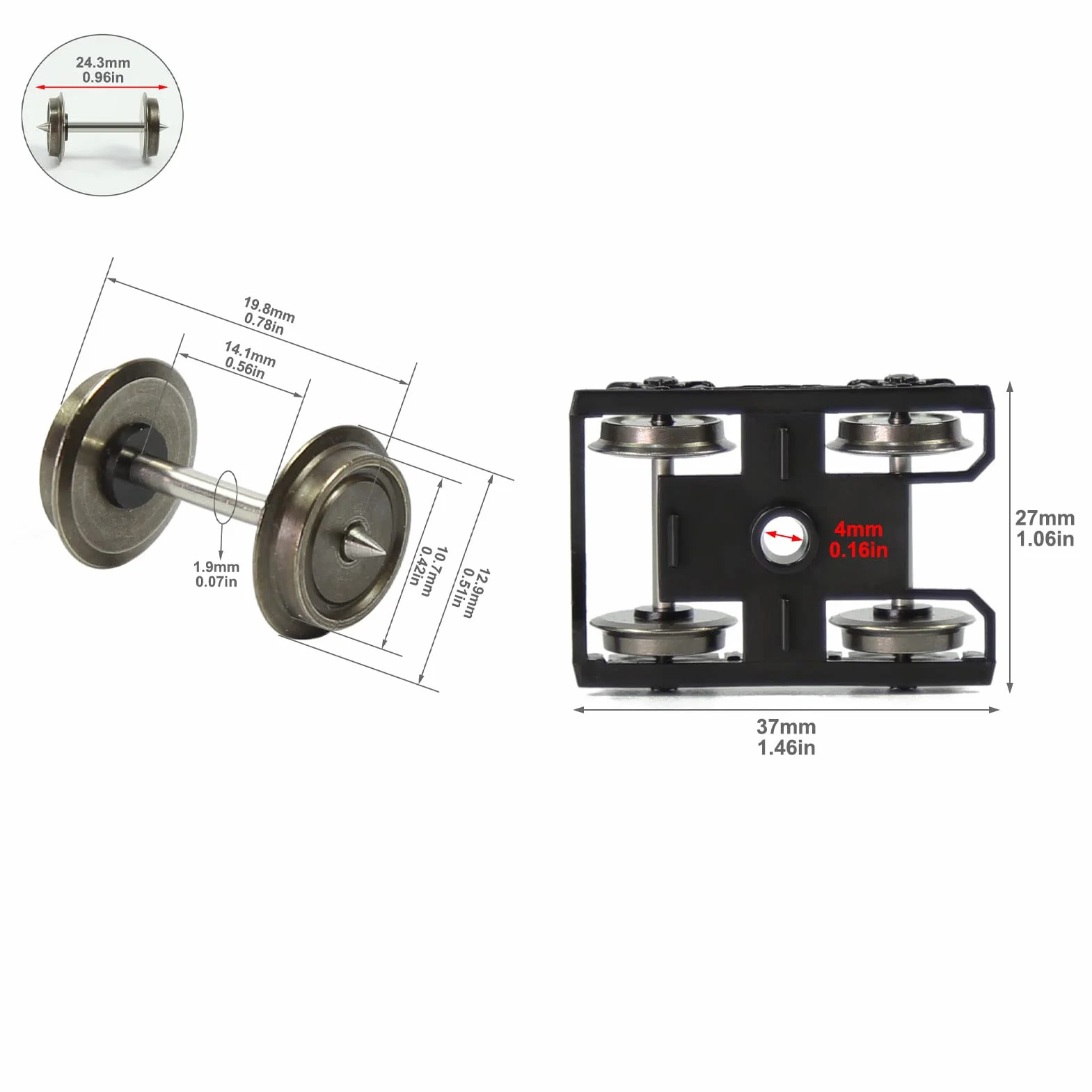 Evemodel HP0687 Set 4 carrelli modellini treni 1:87 scala HO ruota metallica 91,4 cm