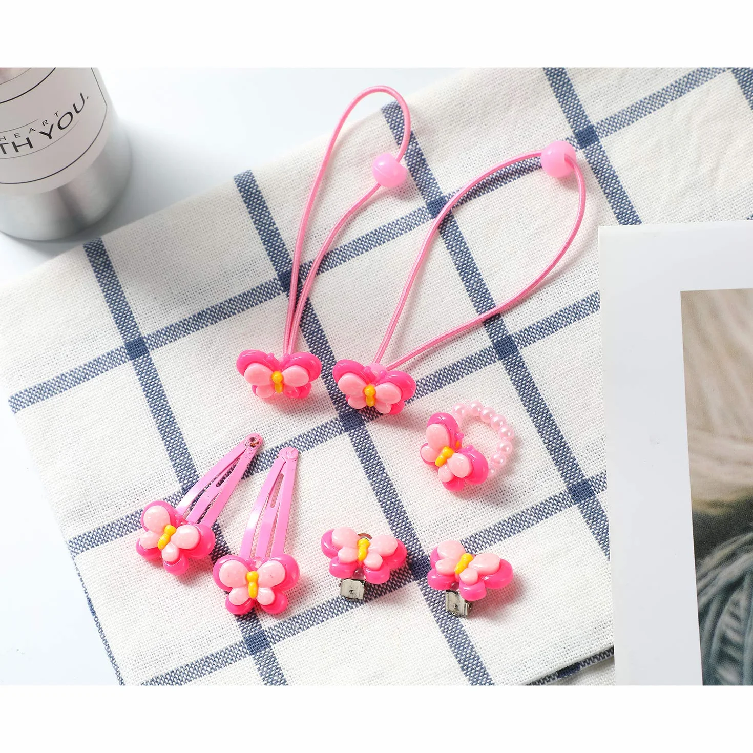 Hifot Gioielli per Bambini Ragazzine Collana Braccialetto Squillare Orecchini a Clip Forcine per Capelli