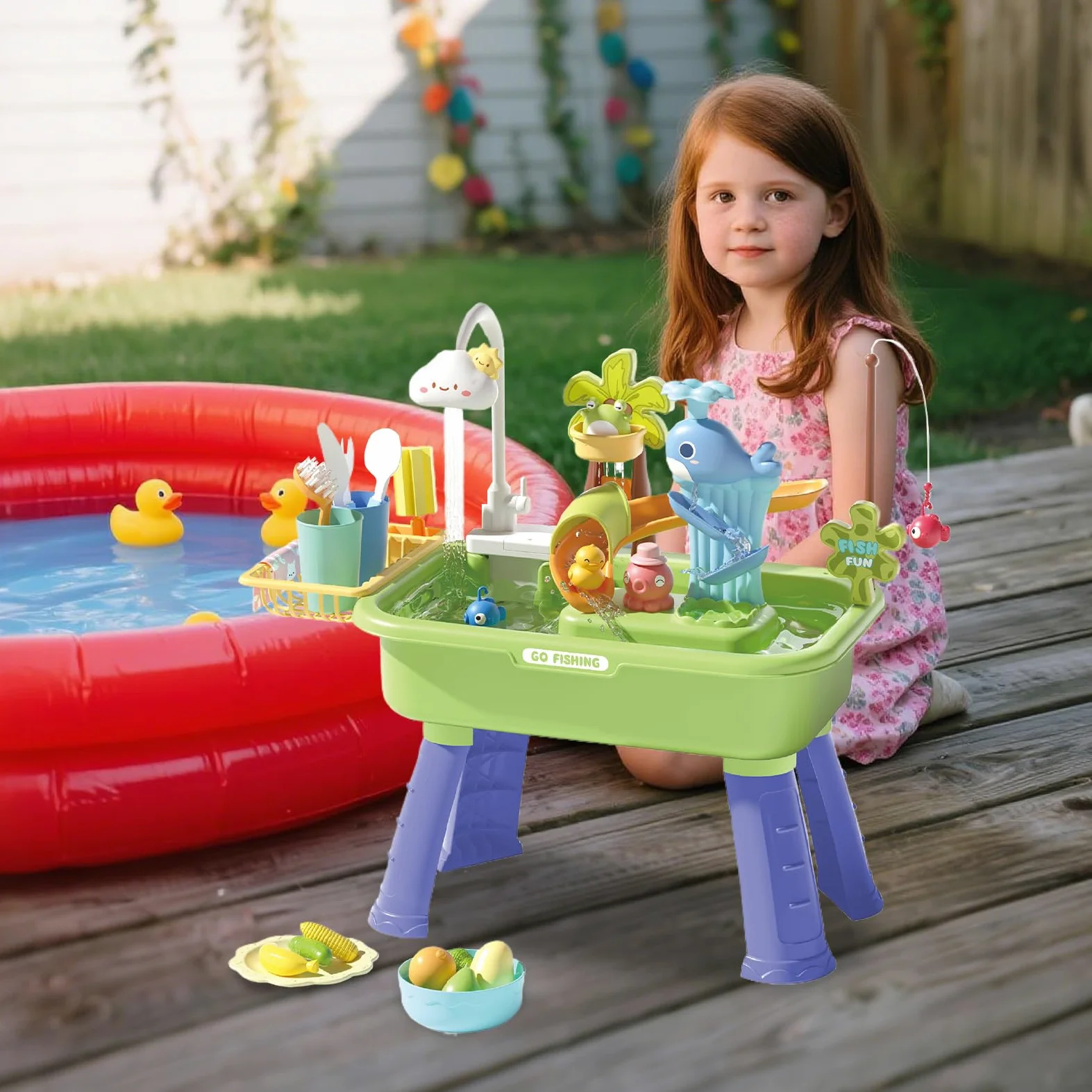 Tavolo Acquatico Giochi Tavoli Sensoriali Esterni | Interattivo Educativo Sensoriale con Pompa per Cortile Spiaggia Casa Esterno Sviluppo Abilità Motorie
