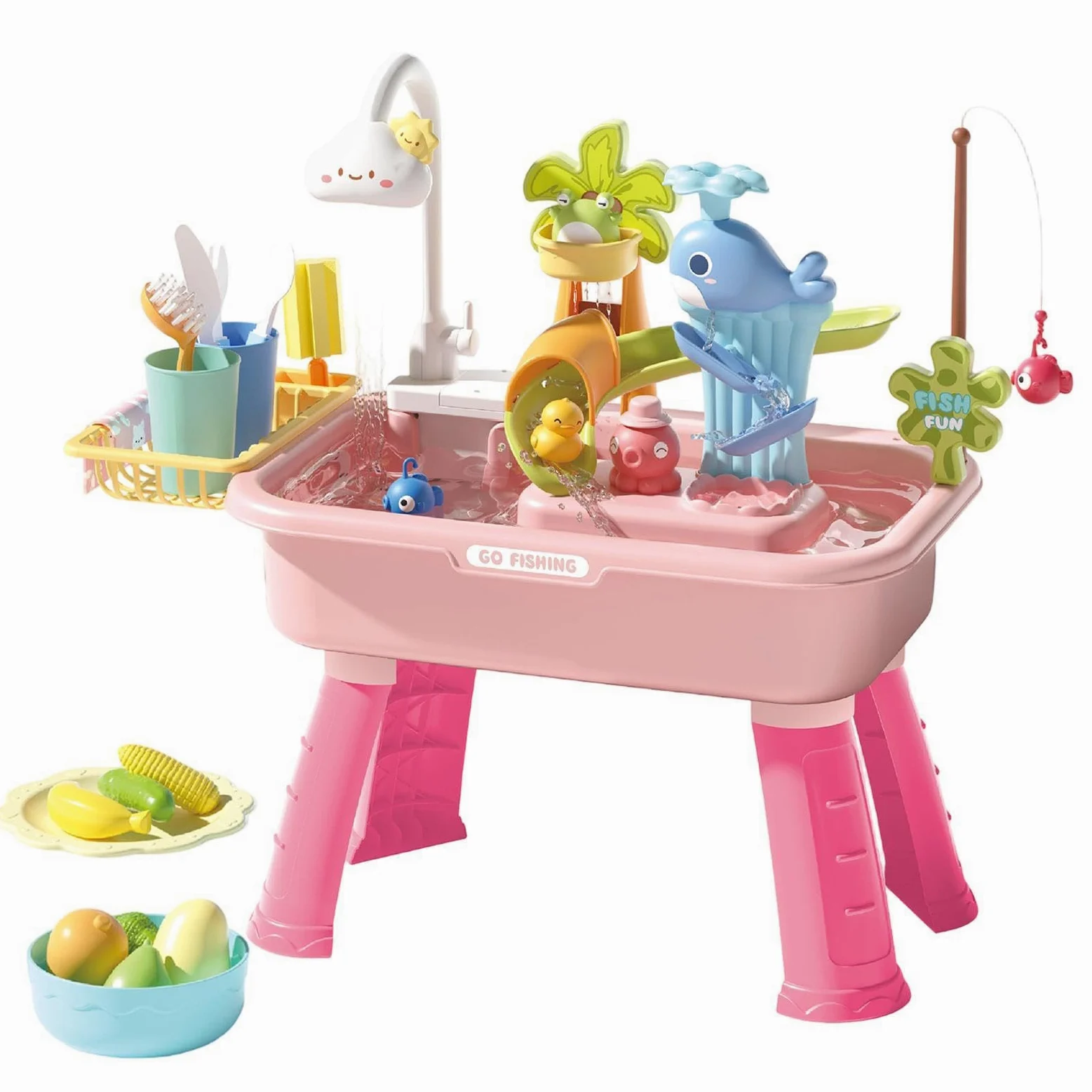 Tavolo Acquatico da Esterno di Pesca Estivo | Giocattolo Con Acqua Corrente Per Maschi Femmine Prescolari Patio Spiaggia Campeggio Casa Bagno Sala Giochi Vacanze