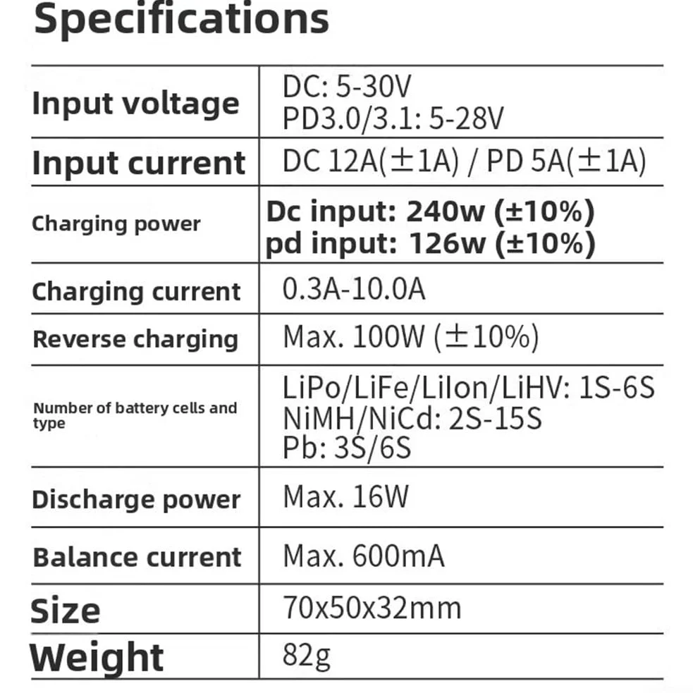 B6neo+ 240W DC Balancer per caricatore per xt60 B6neo+ 240W DC (Red Blue) | Uscita DC 240 W, per connettore XT60, design compatto, tempo di ricarica veloce, alloggiamento robusto