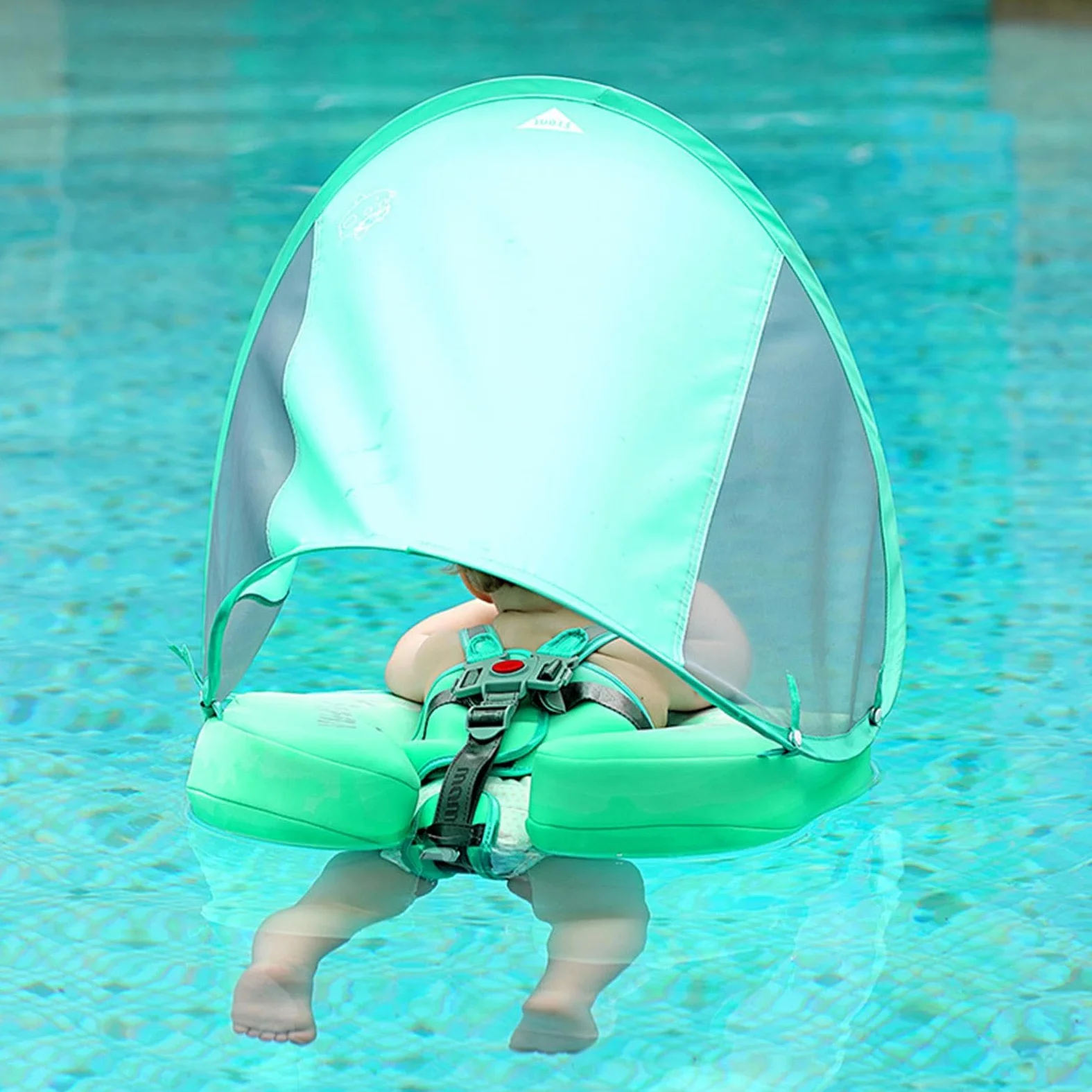 Aiuto per il nuoto per bambini con tettuccio parasole, con protezione solare UPF50+, per bambini dai 3 ai 24 mesi, per il mare, la vasca da bagno e i viaggi