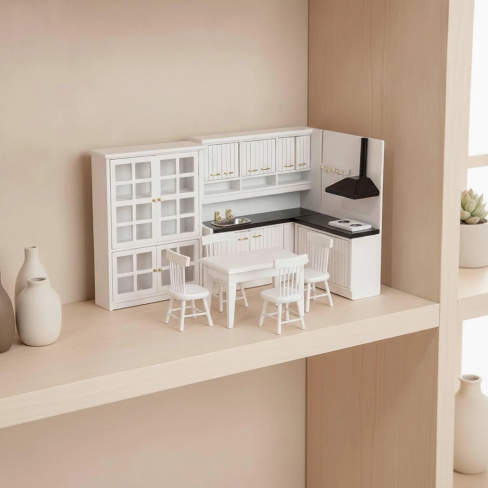 Mobili da Cucina in Miniatura Realistico Set di Mobili da Cucina Decorativo Set Pranzo in Miniatura per Collezionisti, Bambini, Casa delle Bambole, Bianco
