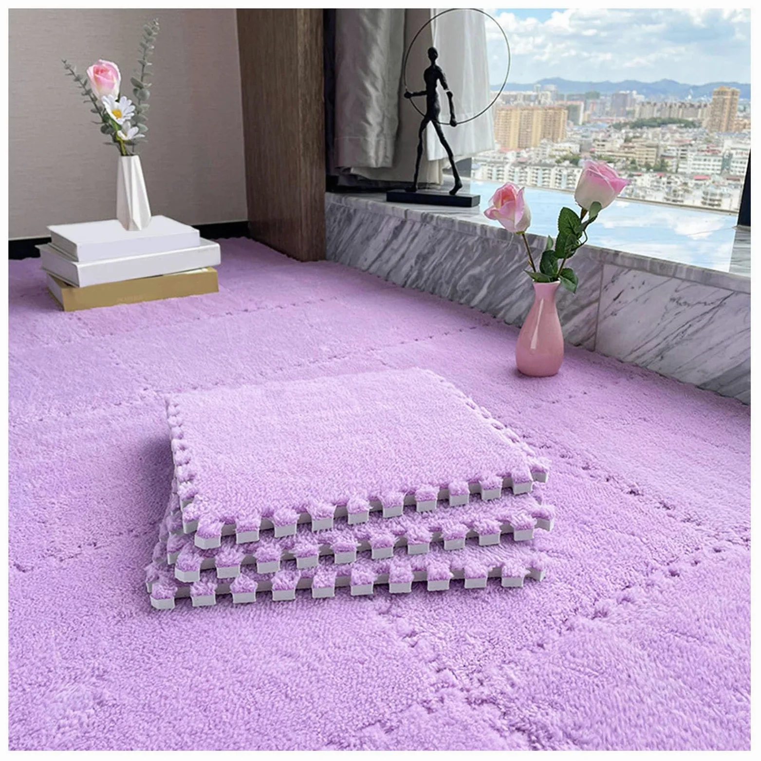 80 Piastrelle in Schiuma ad Incastro - Tappetino per Camera da Letto e Sala Giochi P Jigs, Blocchi di Schiuma Puzzle Viola Morbidi (Spessi 0,39 Pollici) - Perfetti per Bambini e Arredamento